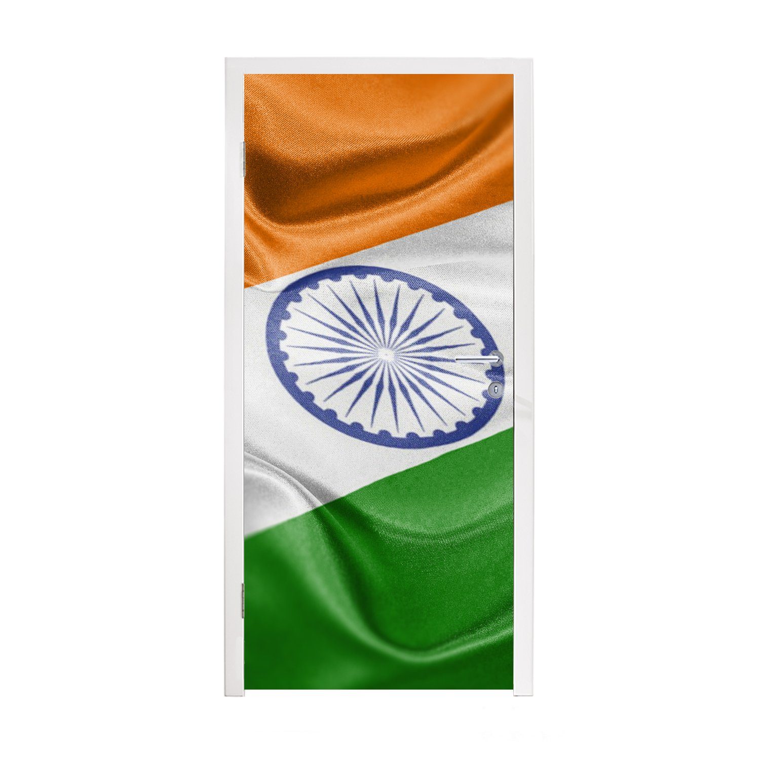 MuchoWow Türtapete Nahaufnahme der Flagge von Indien, Matt, bedruckt, (1 St), Fototapete für Tür, Türaufkleber, 75x205 cm