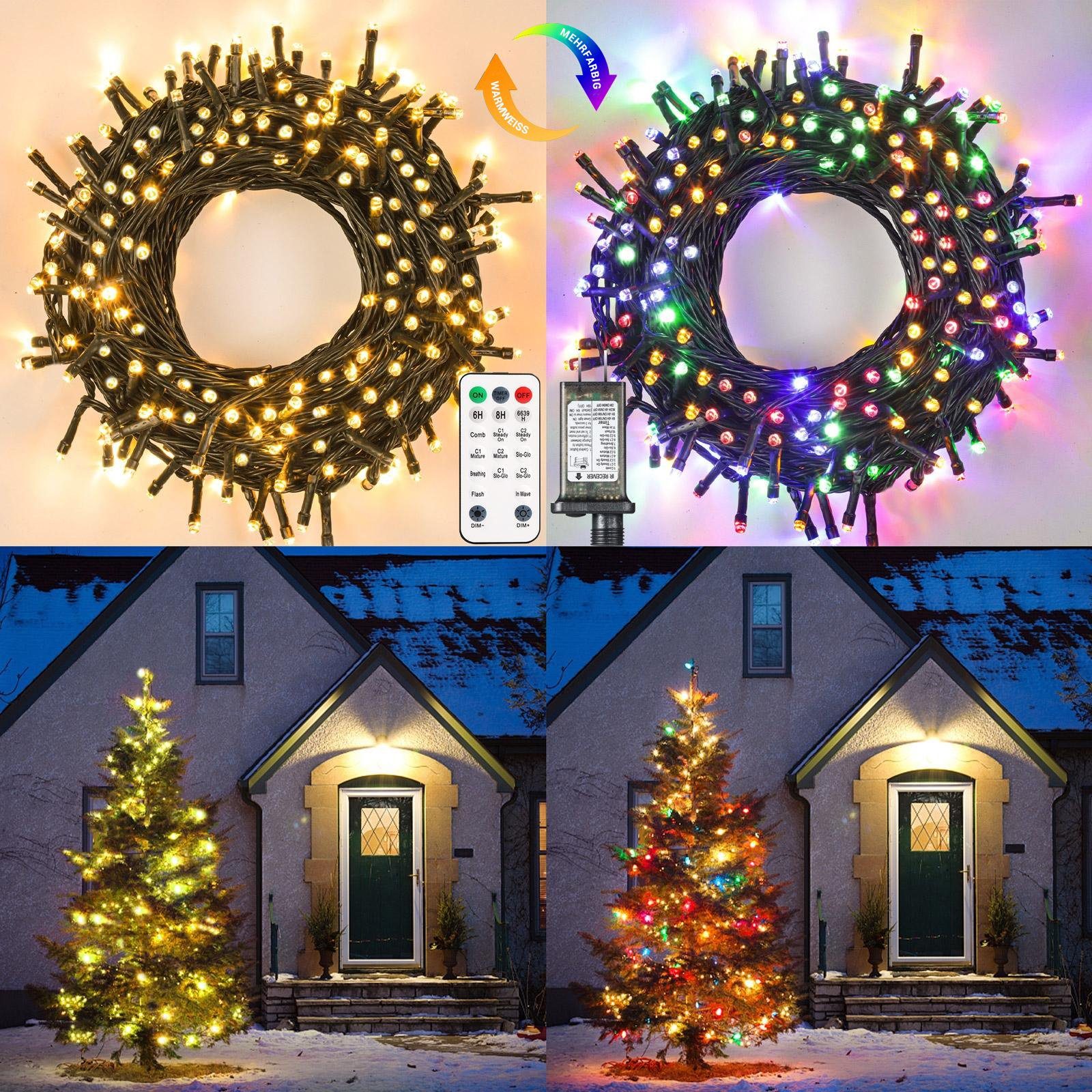 Elegear Lichterkette Lichterkette Weihnachtsbeleuchtung Außen Farben mit Fernbedienung, Dimmbar Bun, 20M LED Lichtervorhang, 4 200-flammig