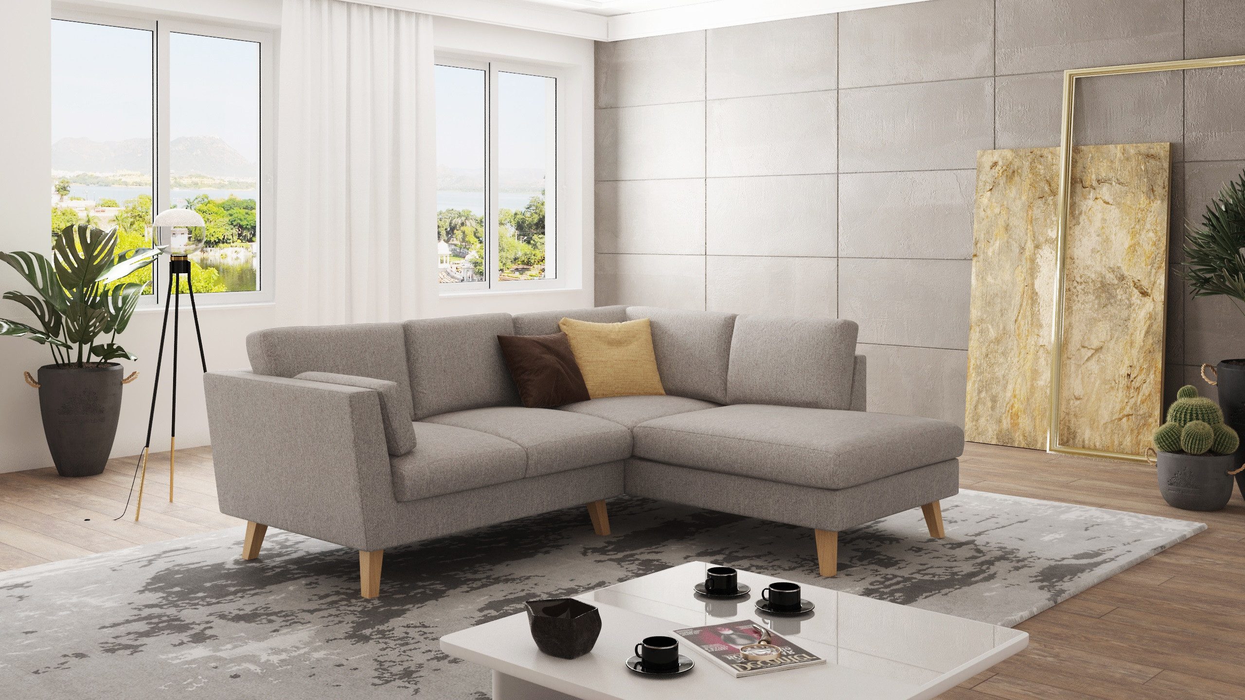Ecksofa mit Holzfüßen im skandinavischen Stil Angeles