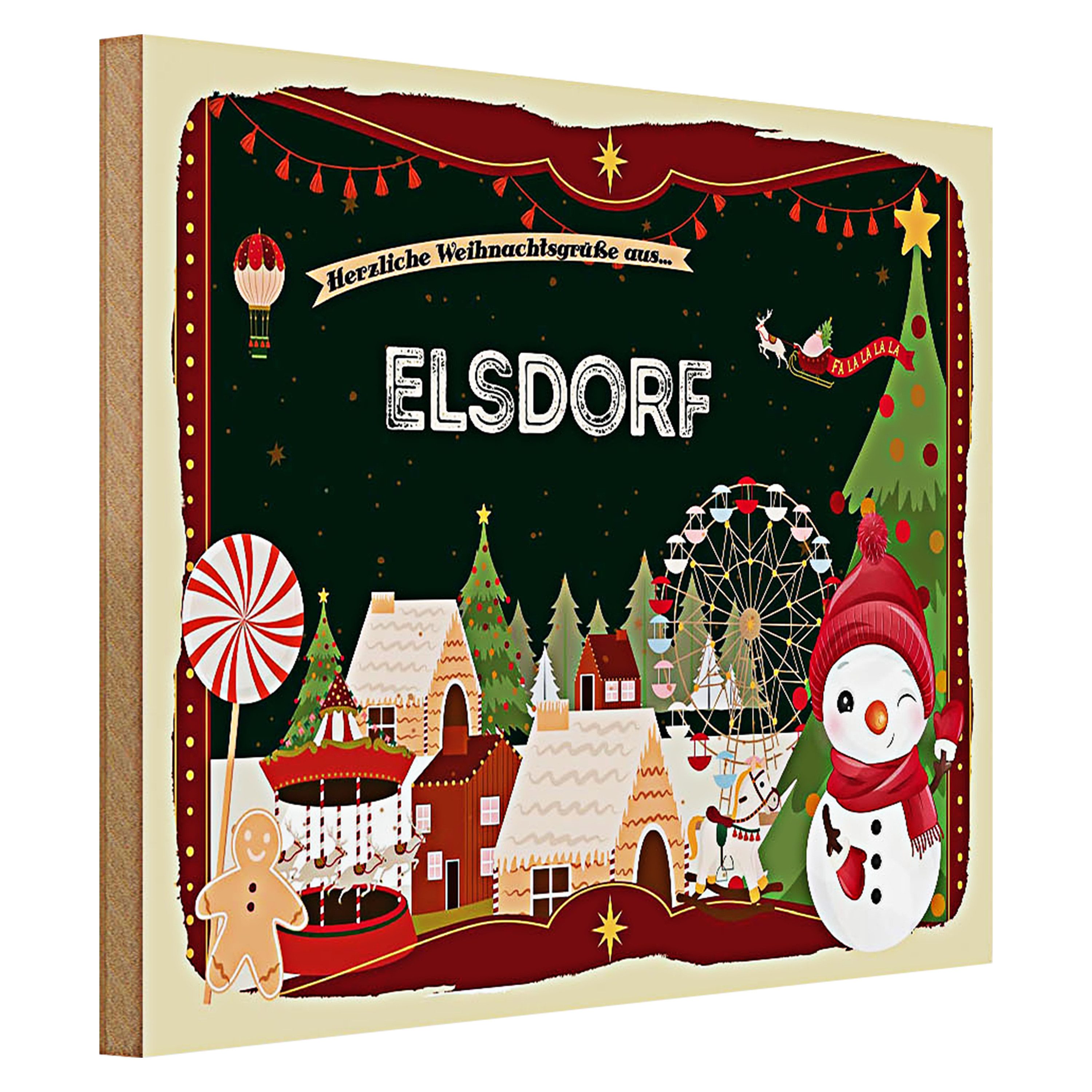 Roomando Holzbild Weihnachten Grüße aus ELSDORF 40x30cm