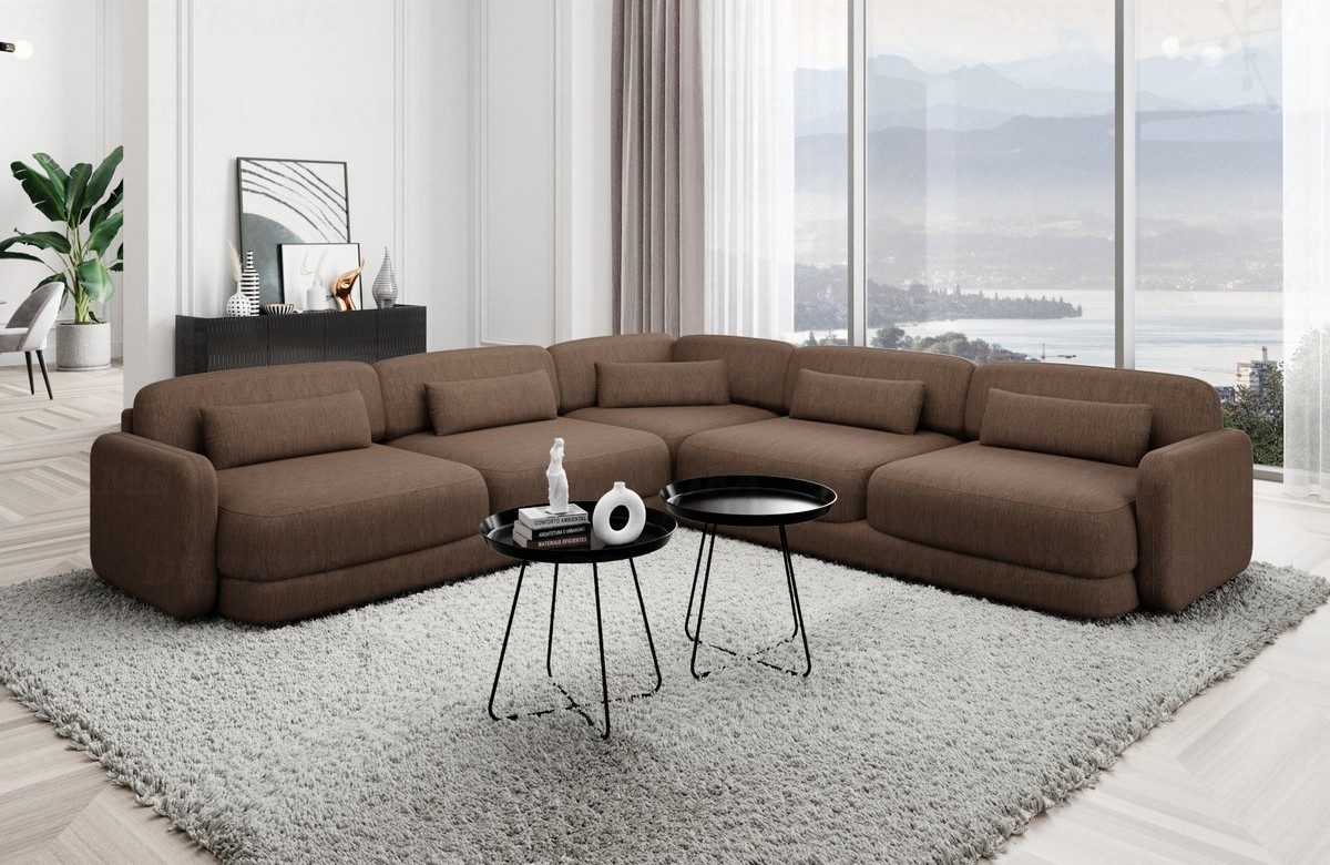 Sofa Dreams Ecksofa Polster Loungesofa Modern Eck Couch Stoff Eckcouch Valencia L Form, 4-Sitzer, Lounge, Polsterbezug, Strukturstoff Bezug in Braun
