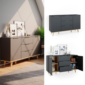 Vicco Sideboard Kommode Anrichte Nautica Anthrazit / Eiche 2 Türen 3 Schubladen