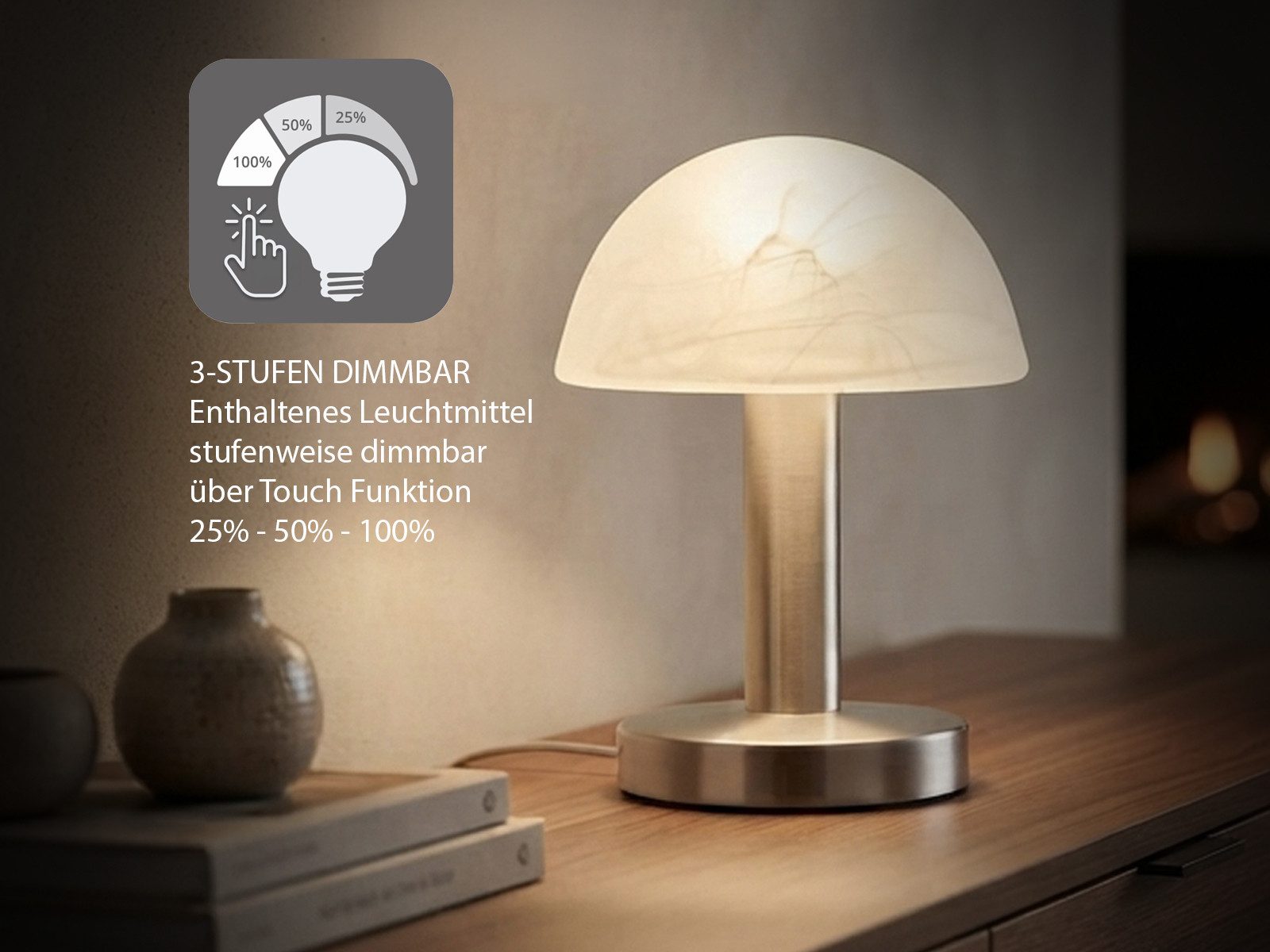 TRIO Leuchten LED Nachttischlampe Touch Tischlampe mit E14 LED, Höhe 21cm, dimmbar, LED wechselbar, Warmweiß, kleine Pilz-Lampe, Designklassiker Tischleuchte in – Bild 3 von 5