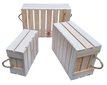 Fachhandel Plus Holzkiste Deko Holz-Kisten (3 St), Holz-Kisten-Set, mit Henkel aus Tau, 3 Stück, Indoor