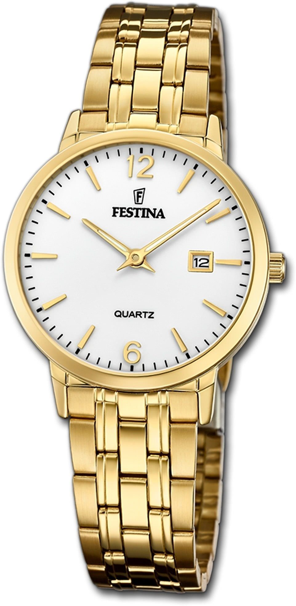 Festina Quarzuhr Festina Edelstahl Elegant Damen Uhr, (Analoguhr), Damenuhr Edelstahlarmband gold, rund, mittel (ca. 30,5mm)