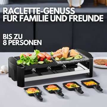 STEINBORG Raclette SB-2140, 8 Raclettepfännchen, 1300 W, Naturgrillstein- & Grillplatte,8 Personen,Temperaturregler