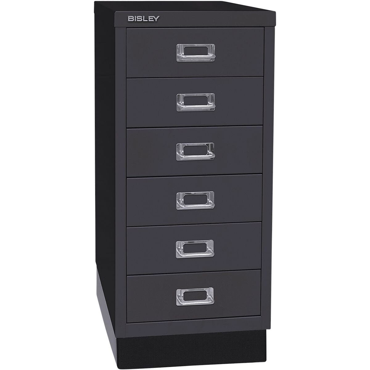 Bisley Beistellschrank MultiDrawer Schrank aus Stahl, 6 Schubladen, mit Sockel, A4 schwarz