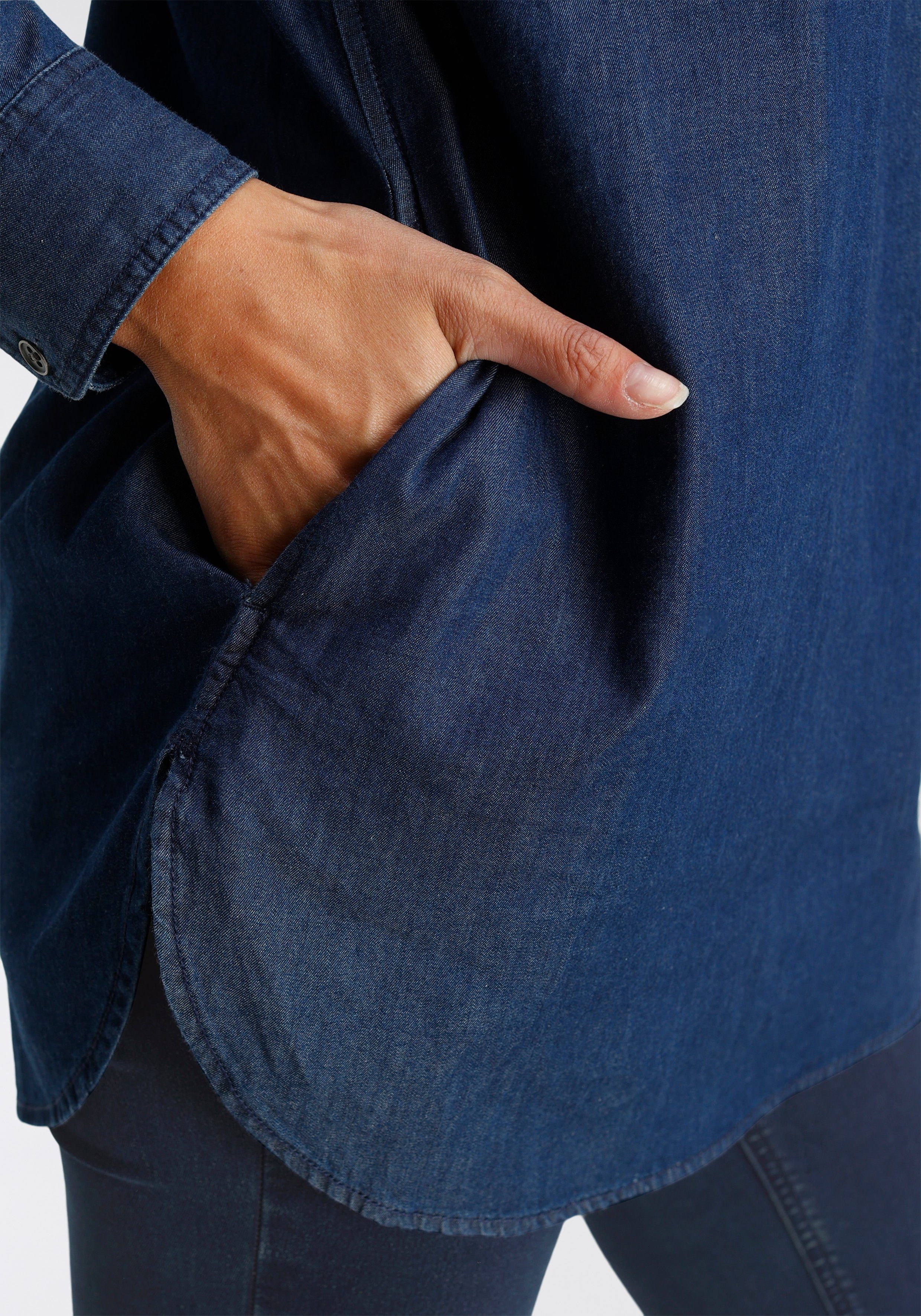 Arizona Jeansbluse Krempelärmel mit Riegel im Tunikastil