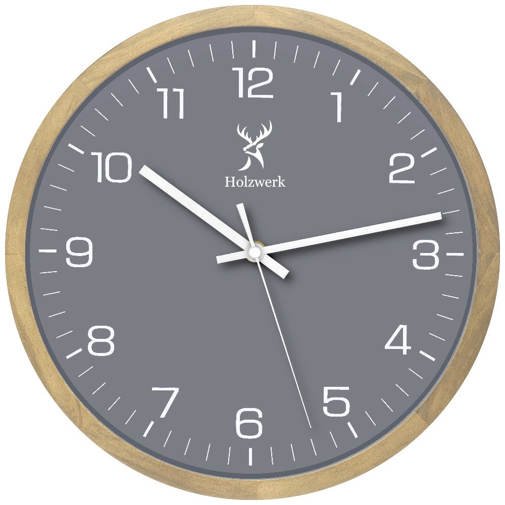 Wanduhr Designer Loft Holz Quarz Wand Uhr, weiß, grau