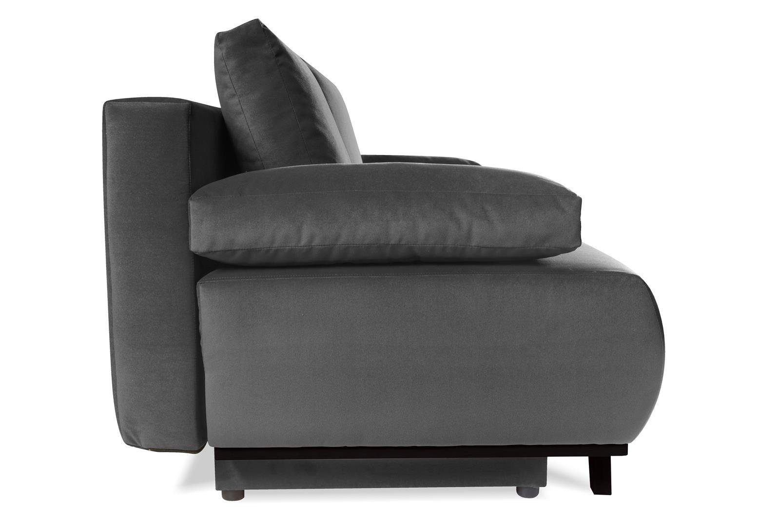 modernes Dunkelgrau Schlafsofa Beautysofa Liegefläche cm, Sofa Wohnzimmer, Polstersofa 247) Bettkasten,Holzbeine, für mit aus im Stil x (mono Velours, 140 200 Wolly,