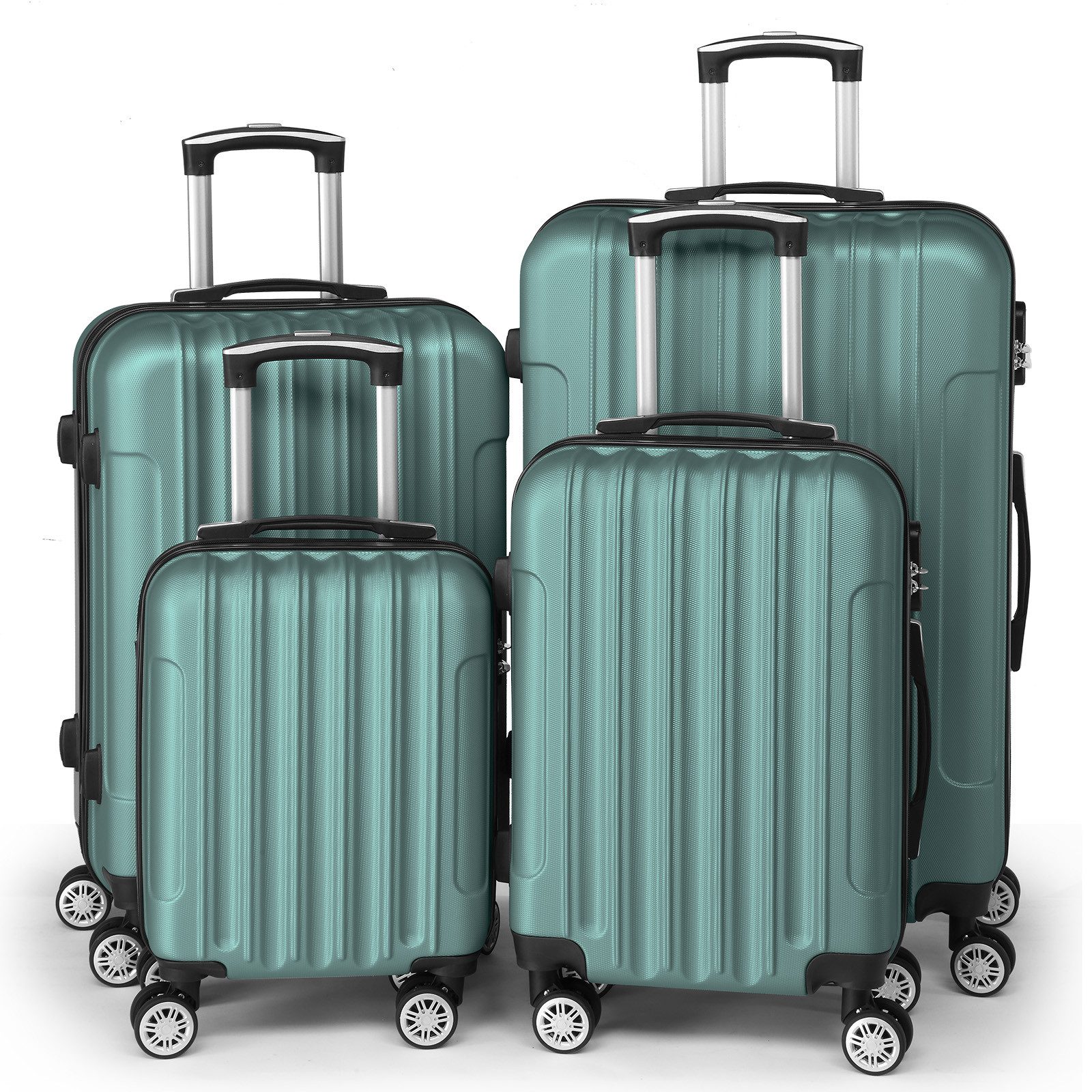 LALAHO Trolley Kofferset Hartschale Reisekoffer, 360° Rollen, 4 Rollen, 4er Set Handgepäck, moderner Koffer, Teleskopstange, Türkis