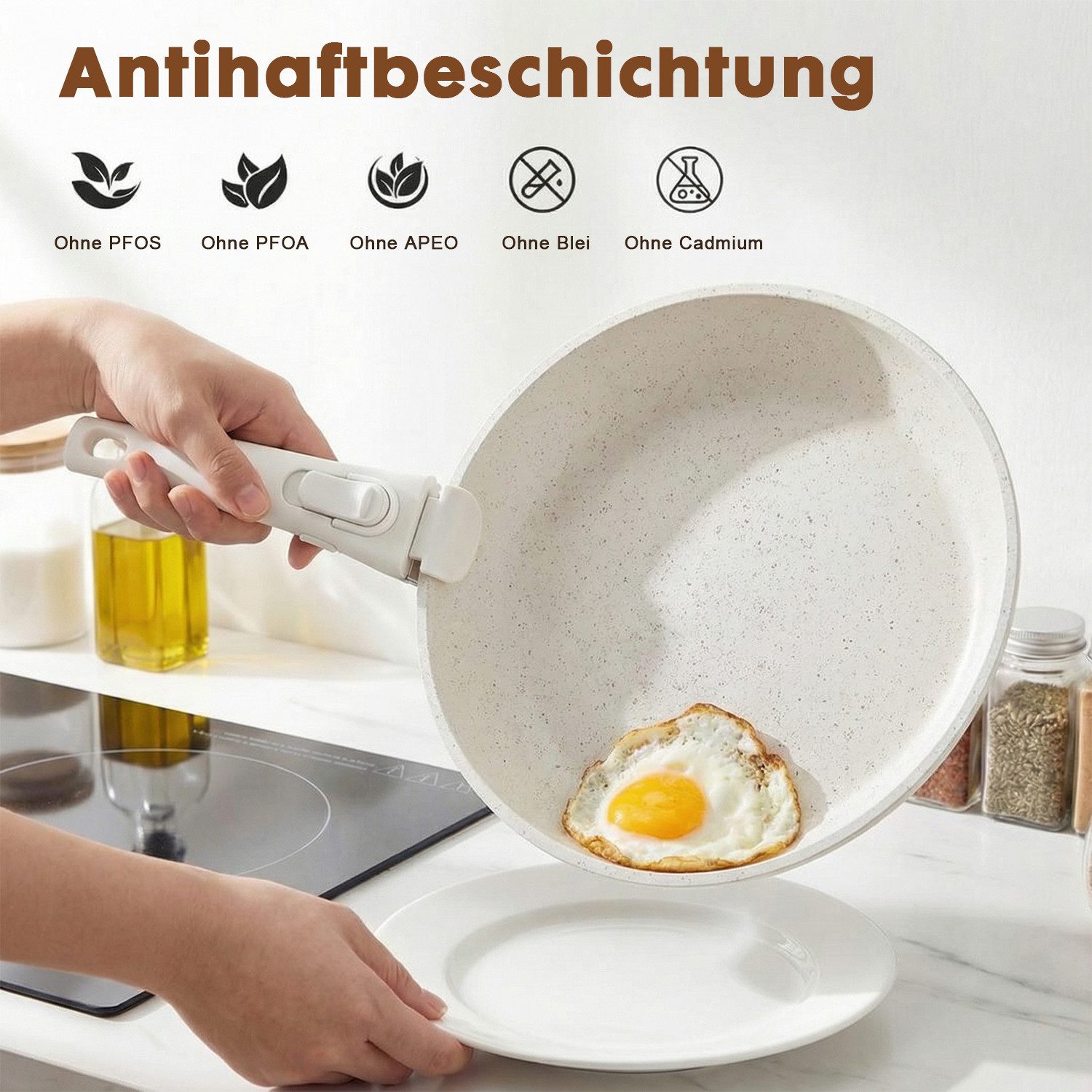 DUMOS Topf-Set 12-tlg Kochgeschirr-Set für Induktionsherde, mit abnehmbaren Griffen.