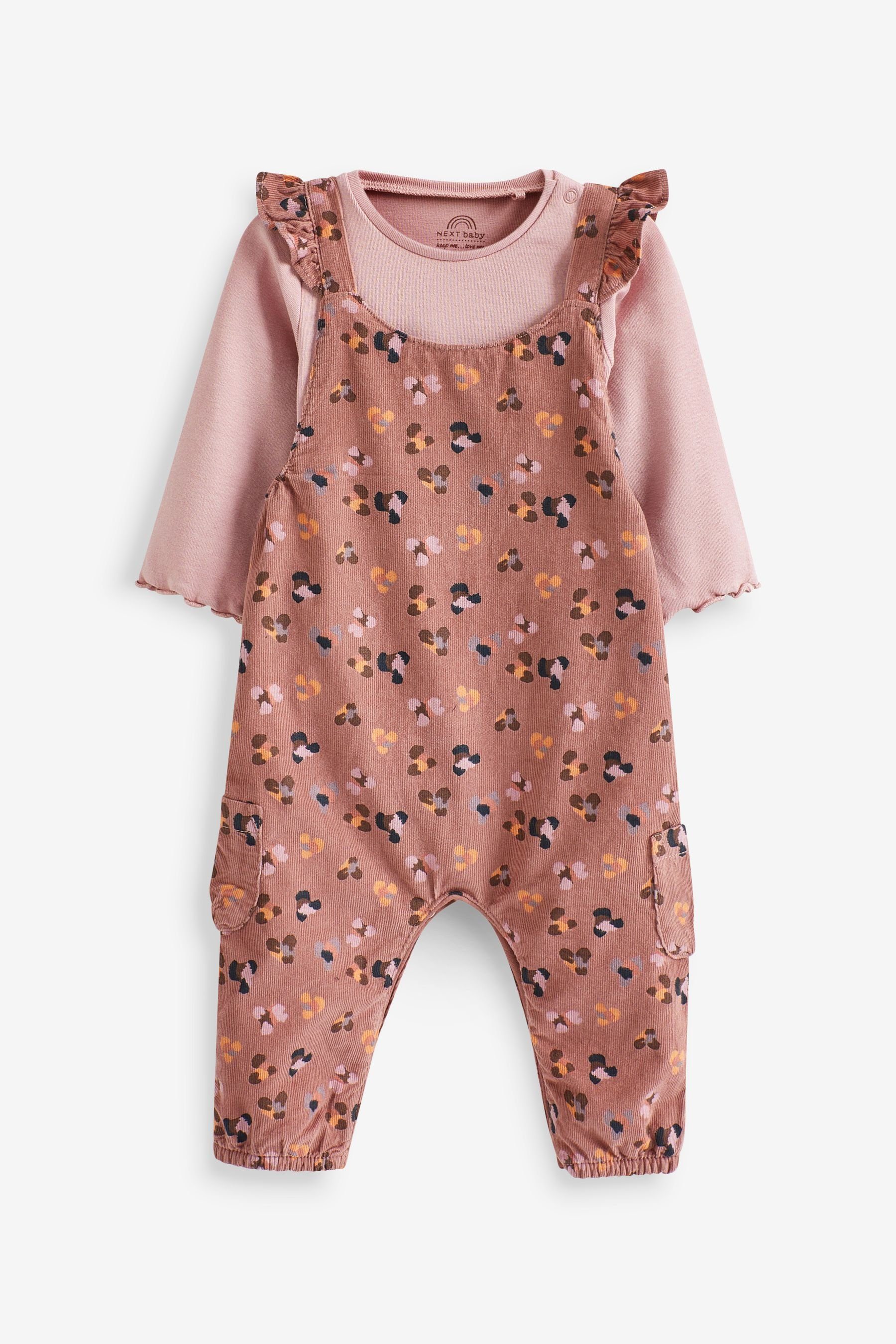 Print & und Body aus mit Cord Baby-Latzhose Leopard Blümchenmuster Pink Hose Next (2-tlg) Body