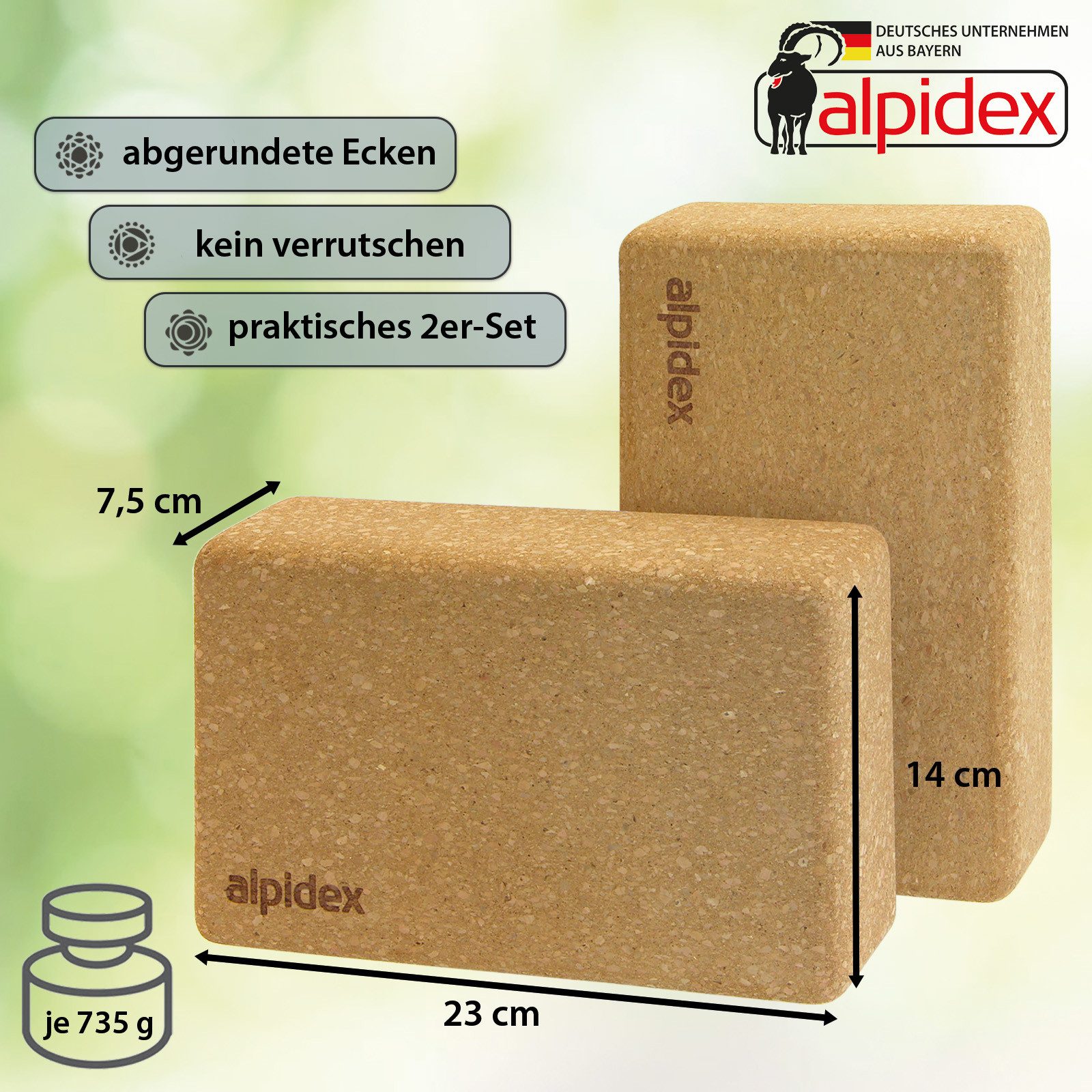 ALPIDEX Yogablock ALPIDEX Yogablöcke Kork 2er oder 4er Set inkl. E-Book mit 100 Übungen, (2-tlg)