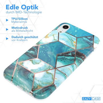 EAZY CASE Handyhülle IMD Motiv Cover für Apple iPhone XR 6,1 Zoll, Etui Silikonhülle Dünn Design Ultra Case kratzfest Marmor Blau Grün
