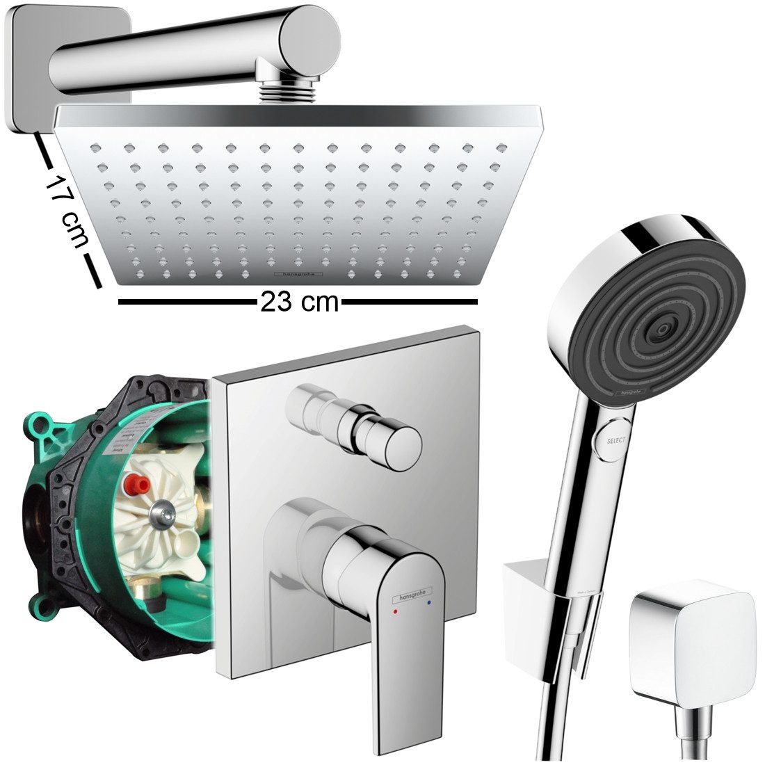 hansgrohe Duscharmatur Duschsystem Unterputz, Vernis Shape, Pulsify, Regendusche (Unterputz-Duschsystem) Größe der Kopfbrause wählbar