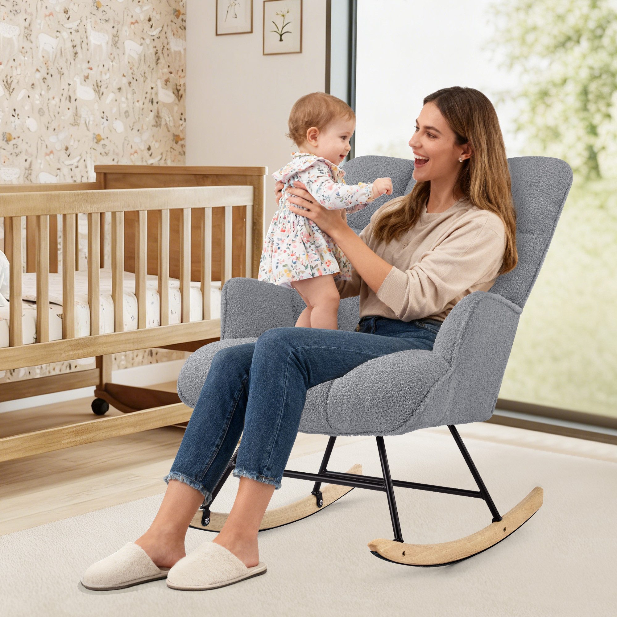 Aunekiv Schaukelstuhl Moderner Relaxsessel & Schaukelsessel in Teddyplüsch-Optik (1 St), perfekt als Stillstuhl & Lesesessel für Wohn- und Babyzimmer – Bild 5 von 5