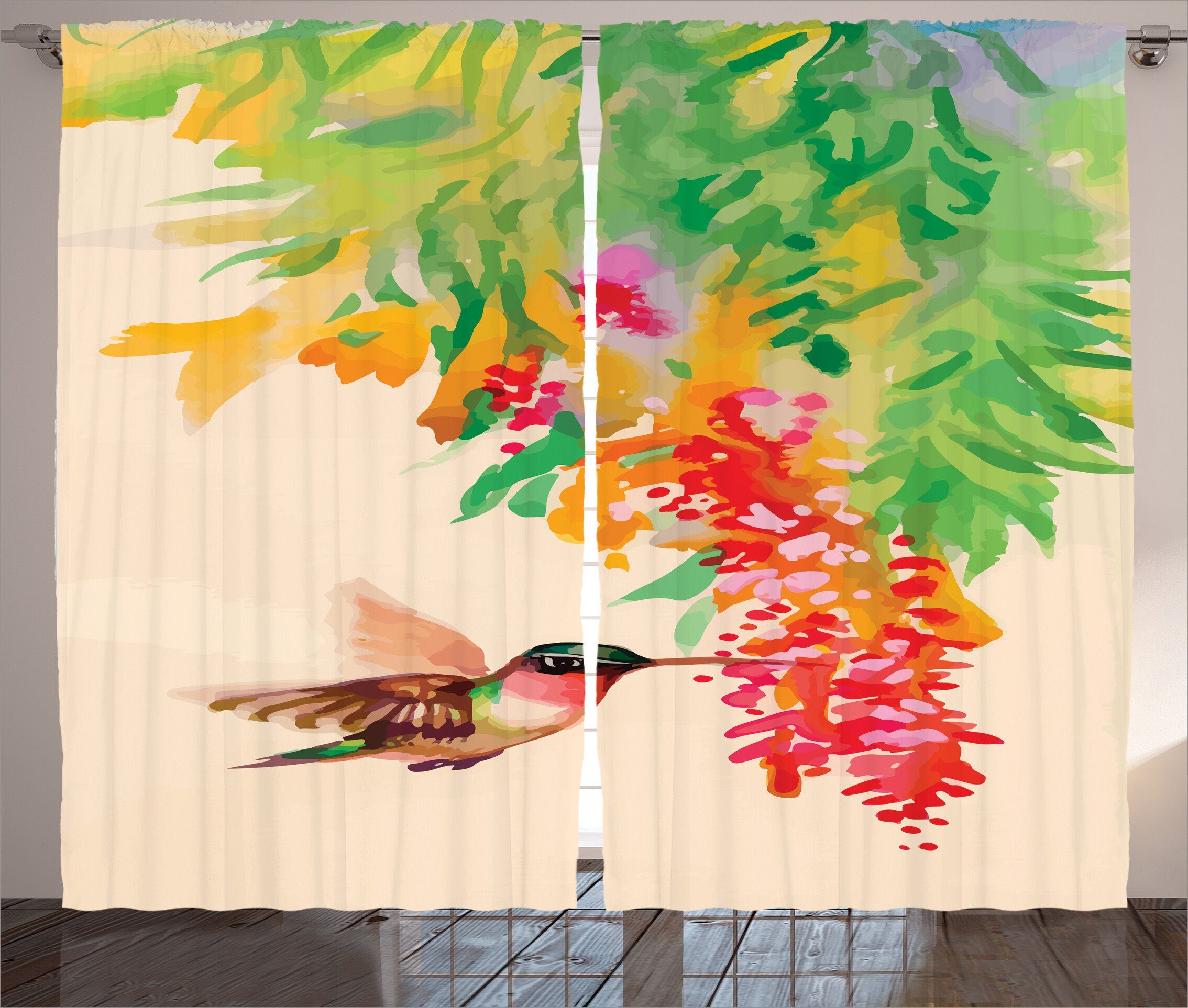 Haken, Gardine Kräuselband Schlafzimmer Vorhang mit und Schlaufen Abakuhaus, Natur Colibri Baum Exotische