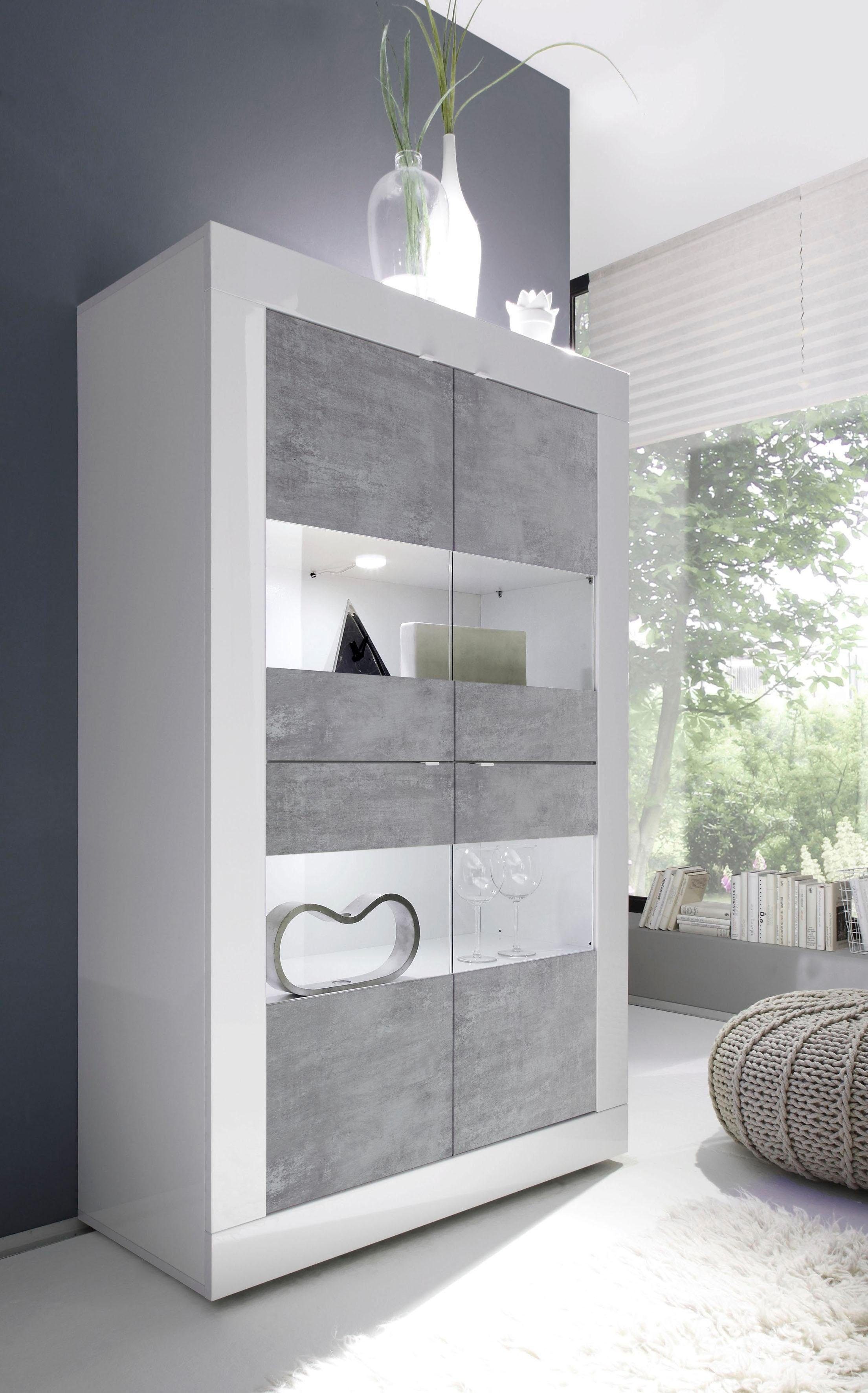 INOSIGN Vitrine Basic Höhe 162 cm, Standvitrine mit 4 Türen - Metallgriffe, Stauraumvitrine in moderner Rahmenoptik, Hochschrank, Anrichte