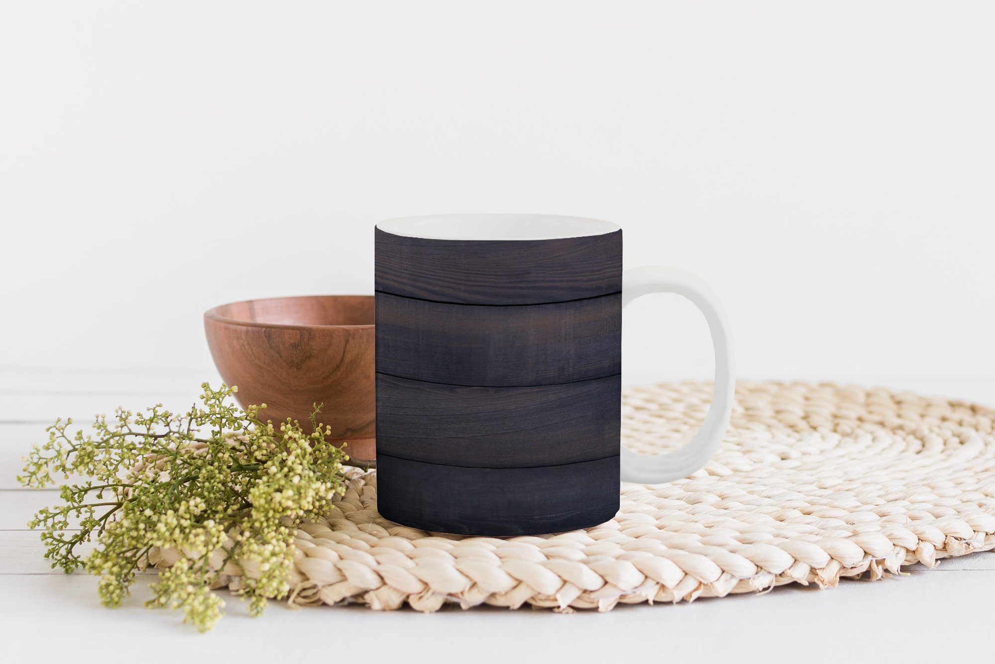 Tasse Geschenk Schwarzer MuchoWow Becher, Keramik, einer Teetasse, mit Plankenstruktur, Kaffeetassen, Teetasse, Hintergrund