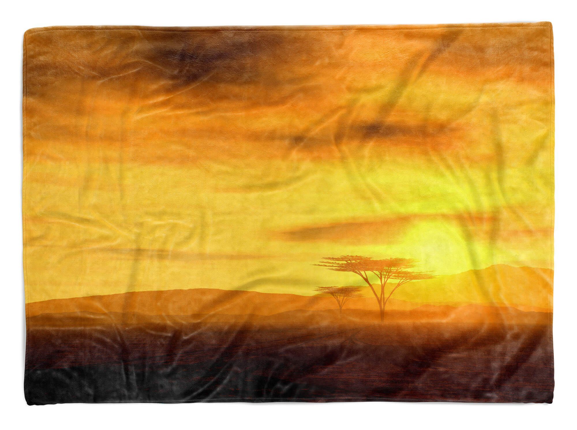 Sinus Art Handtücher Handtuch (1-St), Saunatuch Fotomotiv mit Kuscheldecke Afrika Handtuch Strandhandtuch Baumwolle-Polyester-Mix Savanne Son