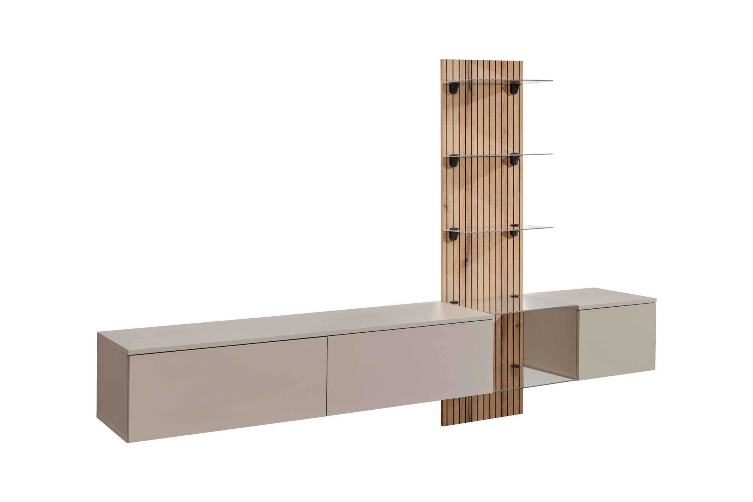 ASM-Moebel Wohnwand Anbauwand Wohnwand Luzz mit Push-Click Lamellenoptik Front und LED, Mit Led Beleuchtung, Lamellenoptik Front und Push-Click System