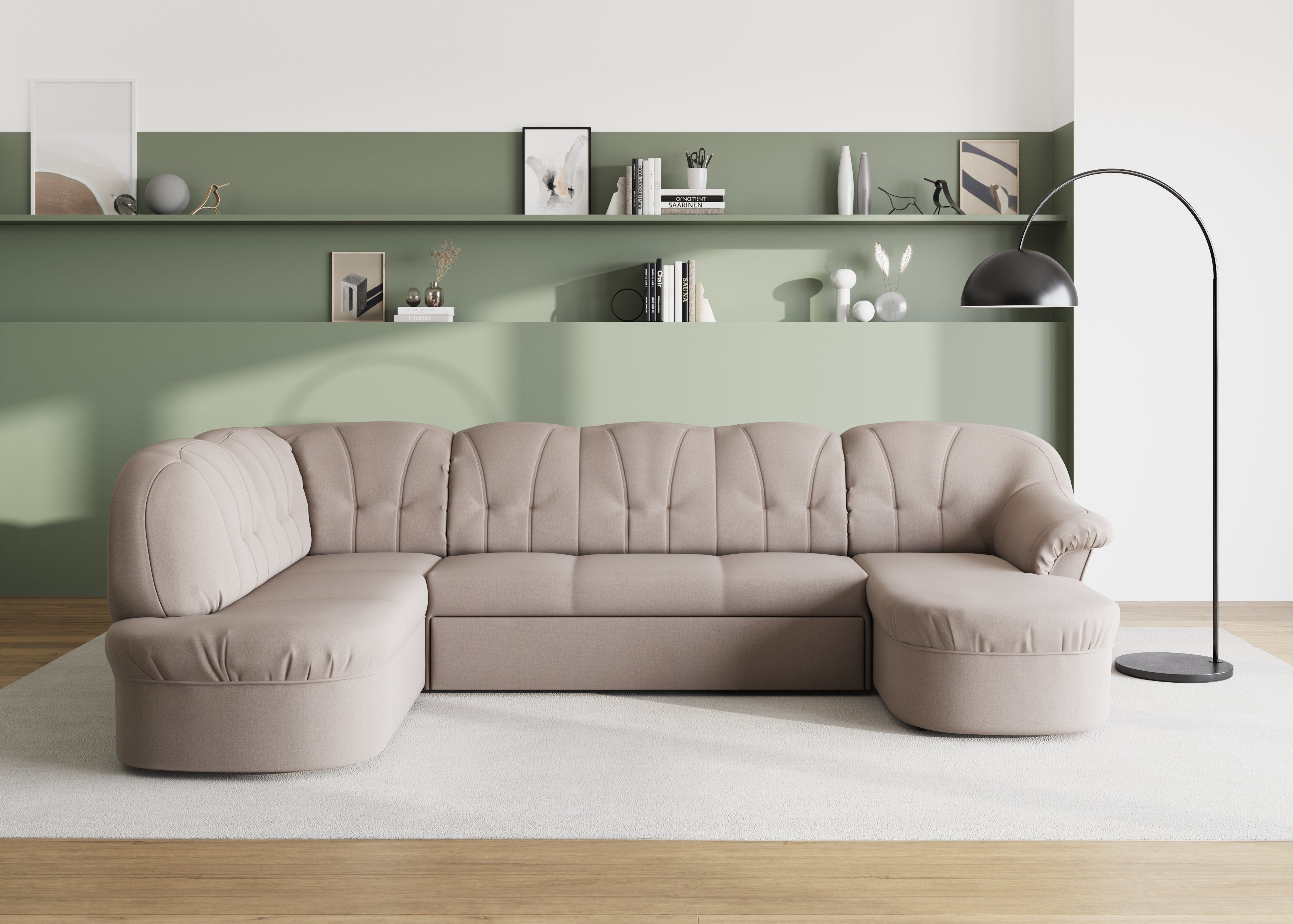 DOMO collection Wohnlandschaft Pegnitz, zeitlos&modern, elegante Rückensteppung, Breite 292cm, U-Form, wahlweise mit Bettfunktion