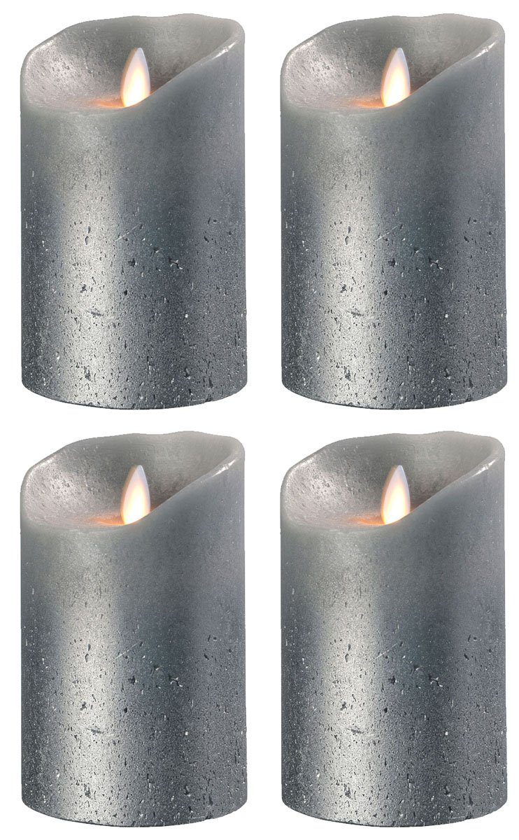 SOMPEX LED-Kerze »4er Set Flame LED Kerzen grau metallic 12,5cm« (Set,  4-tlg., 4 Kerzen, Höhe 12,5cm, Durchmesser 8cm), integrierter Timer,  Echtwachs, täuschend echtes Kerzenlicht, optimales Set für den  Adventskranz, Fernbedienung separat erhältlich