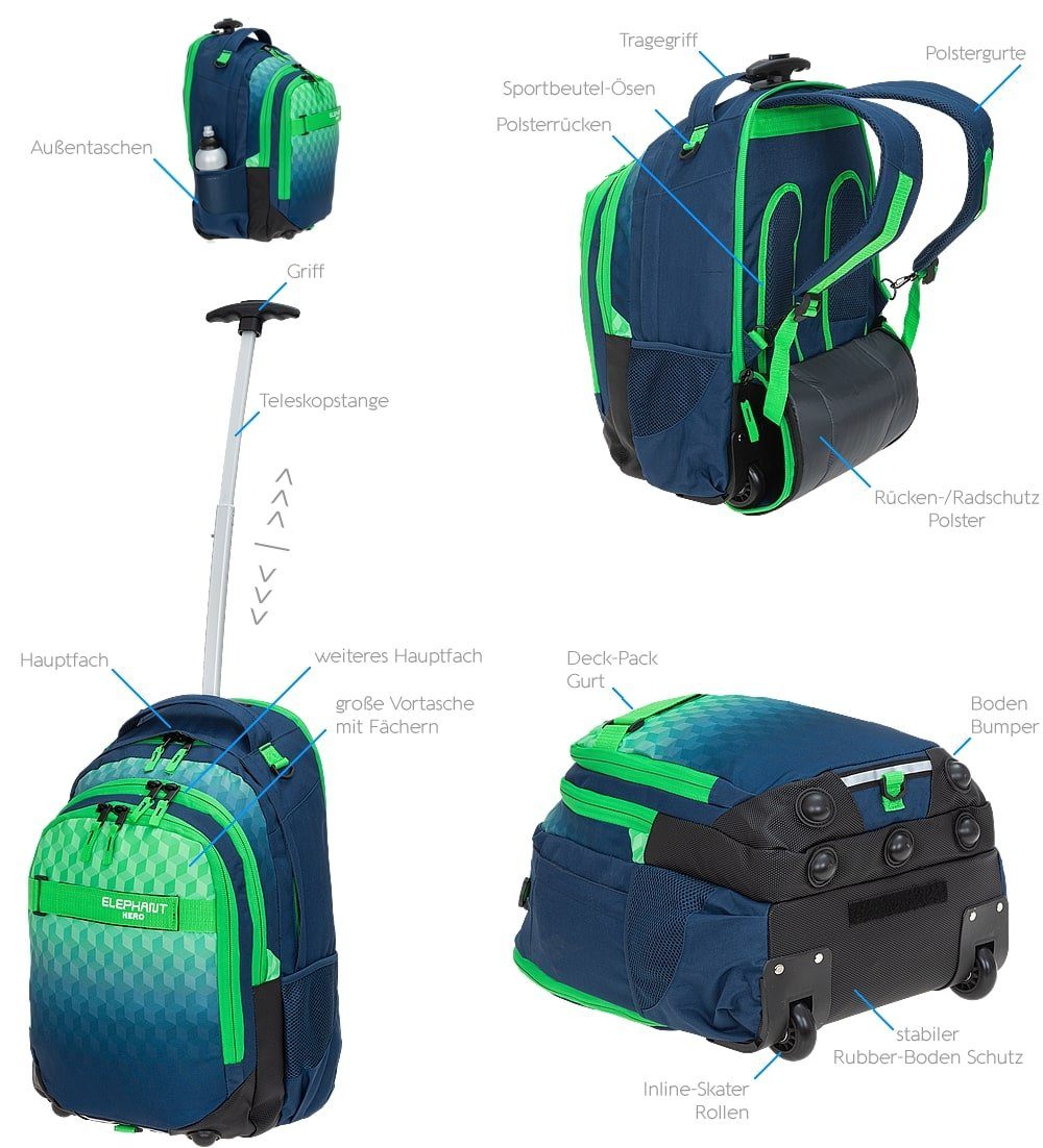 ELEPHANT Schulrucksack Trolley Hero Signature Schultrolley, Rucksacktrolley Daypack Trolly