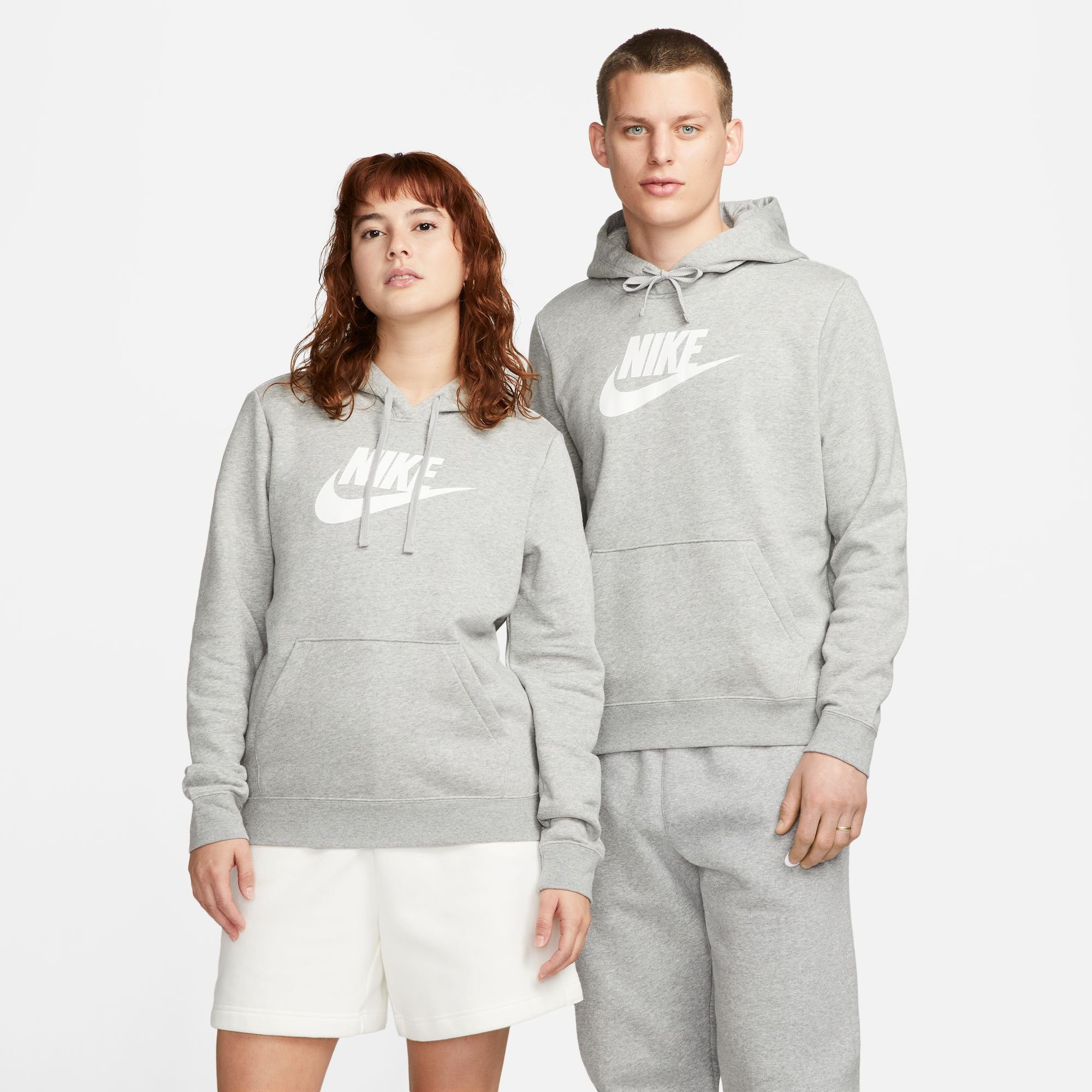 Women's Sportswear HEATHER/WHITE Logo Kapuzensweatshirt Fleece Club GREY Pullover Hoodie DK Nike