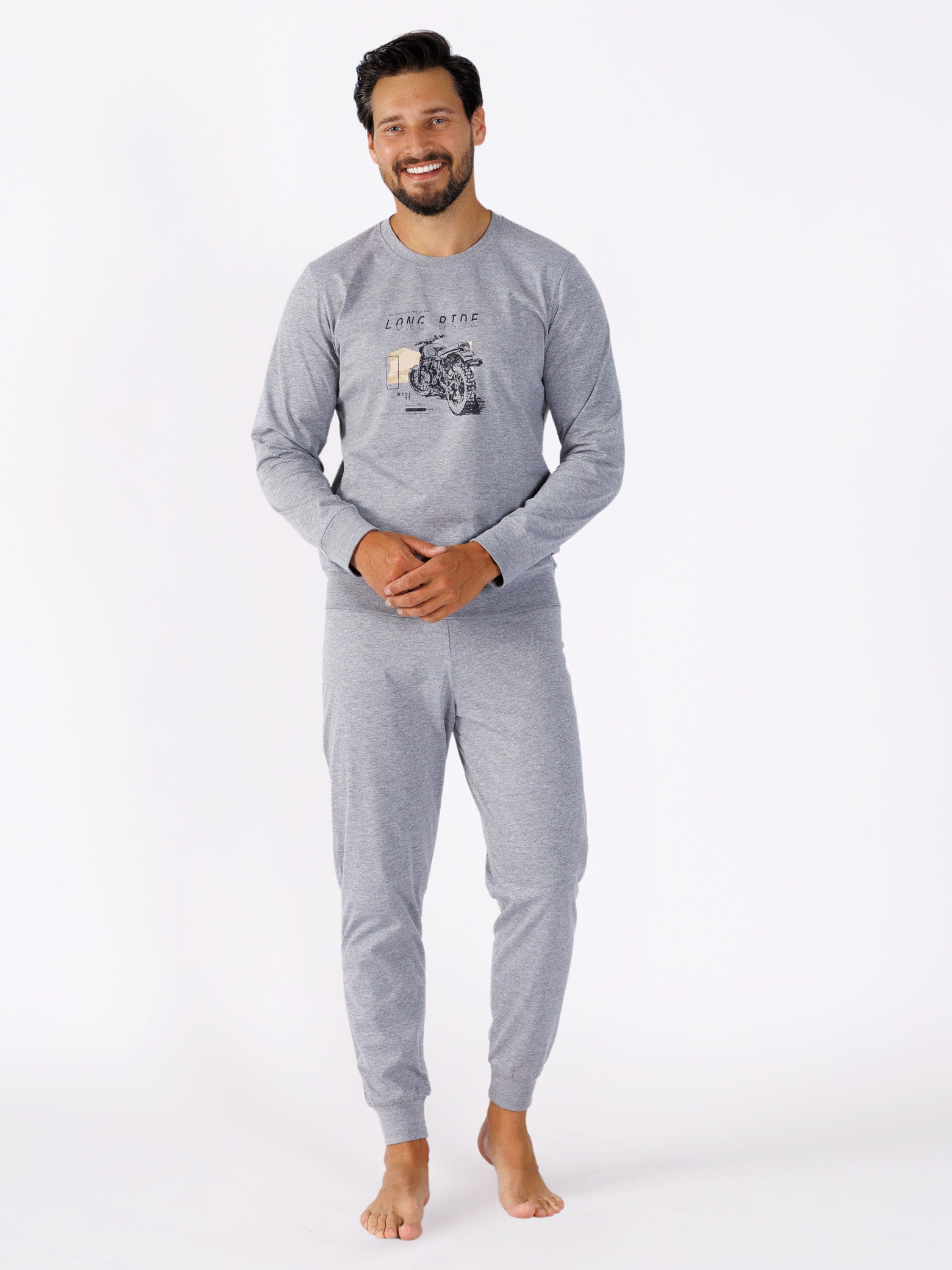 HOTBERG Schlafanzug langer Herren Pyjama Bündchen an Armen und Beinen, Cotton