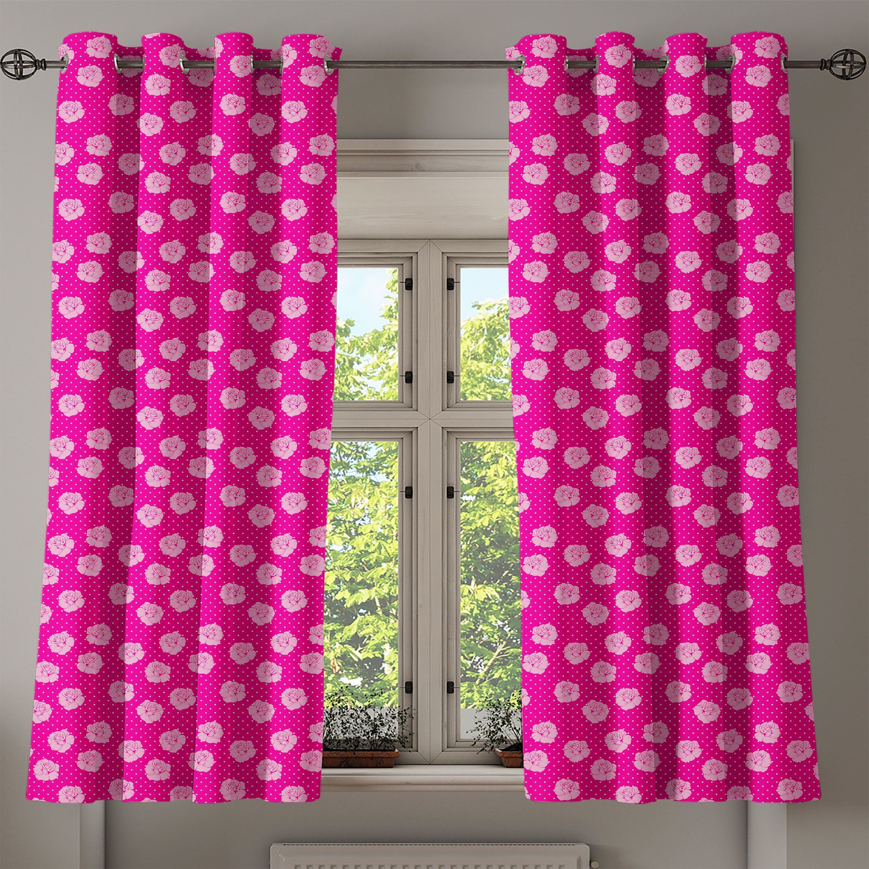 für Hot Abakuhaus, Wohnzimmer, Vintage Pink Schlafzimmer Gardine Rosen-Liebe-Punkt Dekorative 2-Panel-Fenstervorhänge