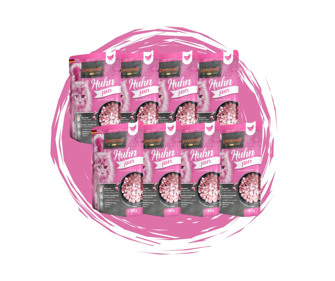 Leonardo Catfood Leonardo Frischebeutel Bundle - 8x85g verschiedene Sorten im Mixpaket Huhn Pur, Nassfutter für: Katzen von Leonardo Catfood