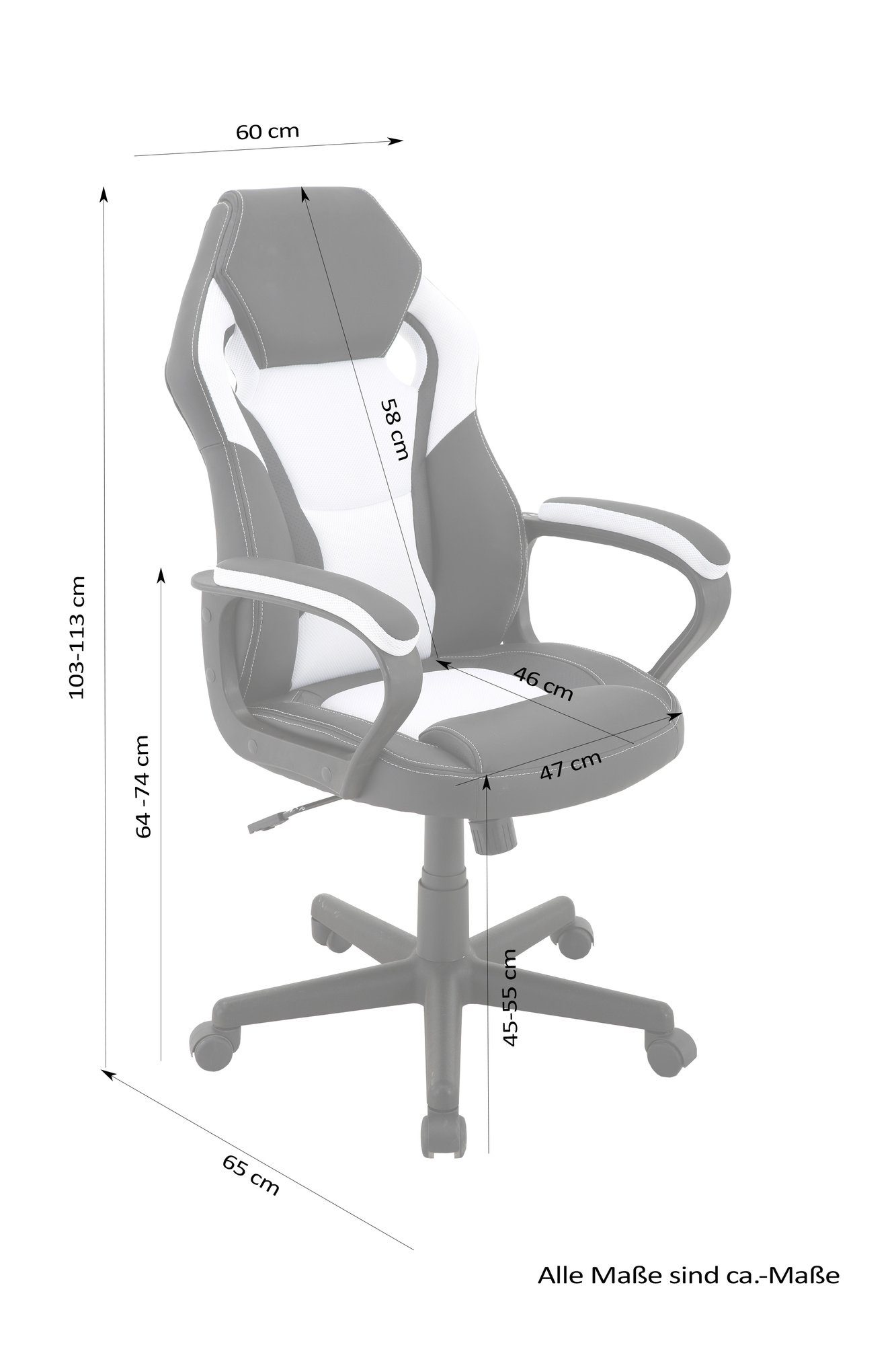 60x65 Gaming schwarz/grau möbelando cm), Chair (BxT: in MATTEO
