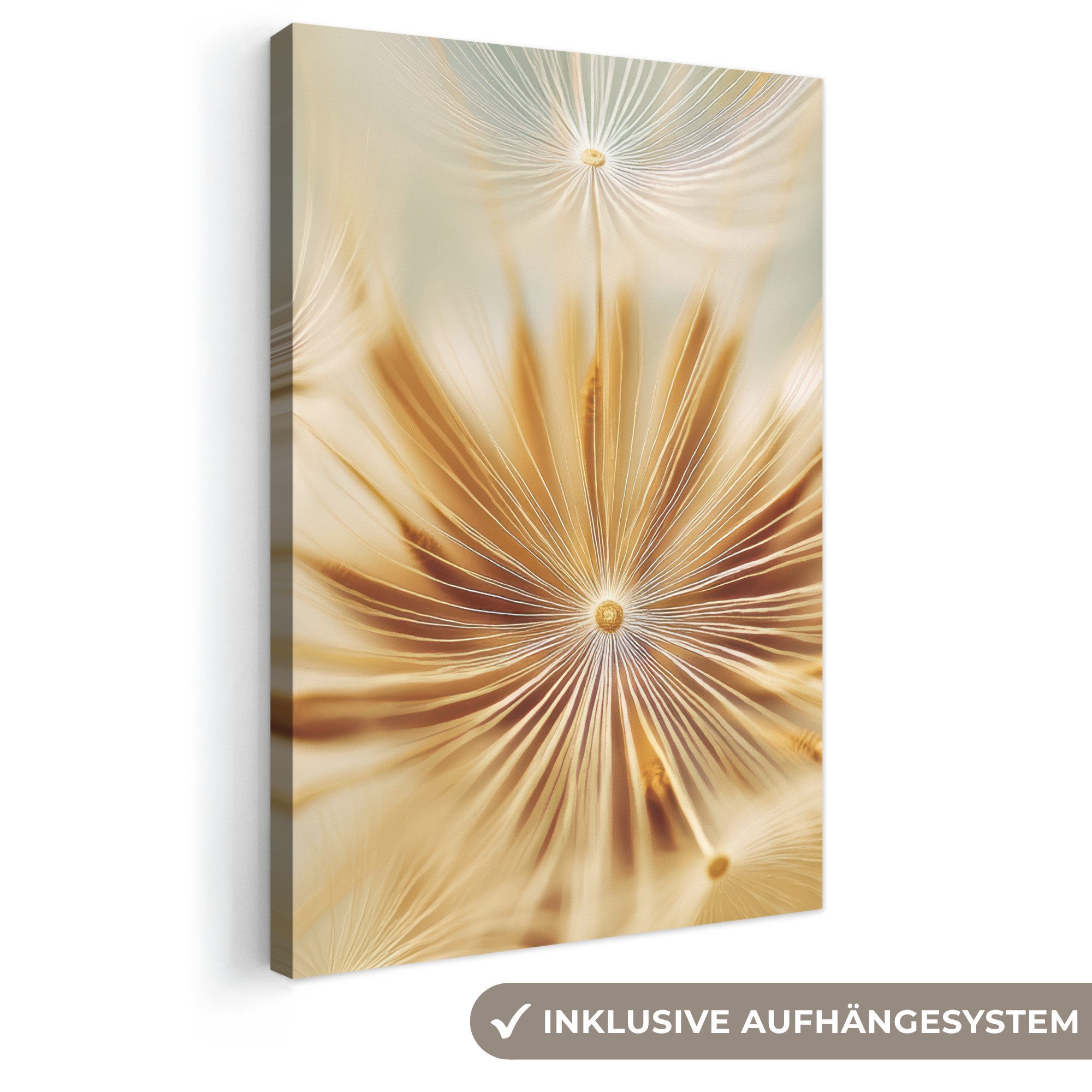 OneMillionCanvasses® Leinwandbild Löwenzahn - Beige - Abstrakt - Modern - Natur, Fotodruck (1 St), Leinwand Canvas Wandbild, Wanddekoration 20x30 cm