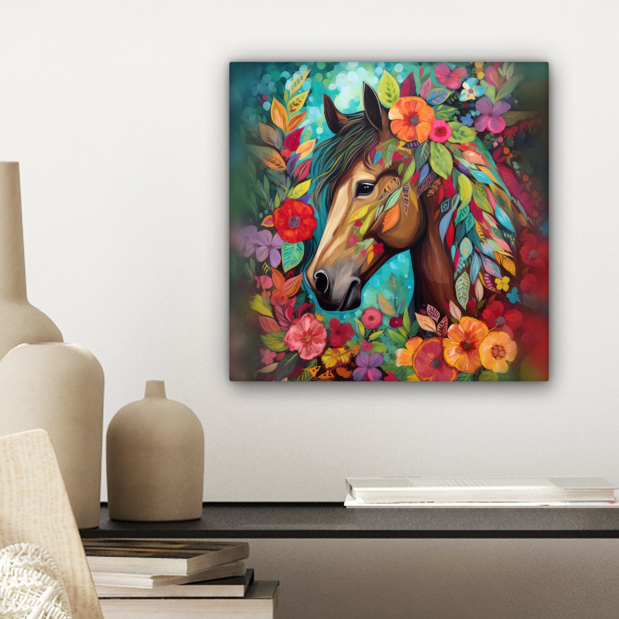 Schlafzimmer, Bilder Wohnzimmer Pferd Natur für Blumen - OneMillionCanvasses® Malerei cm St), Leinwand - - Leinwandbild (1 - Farbe, 20x20