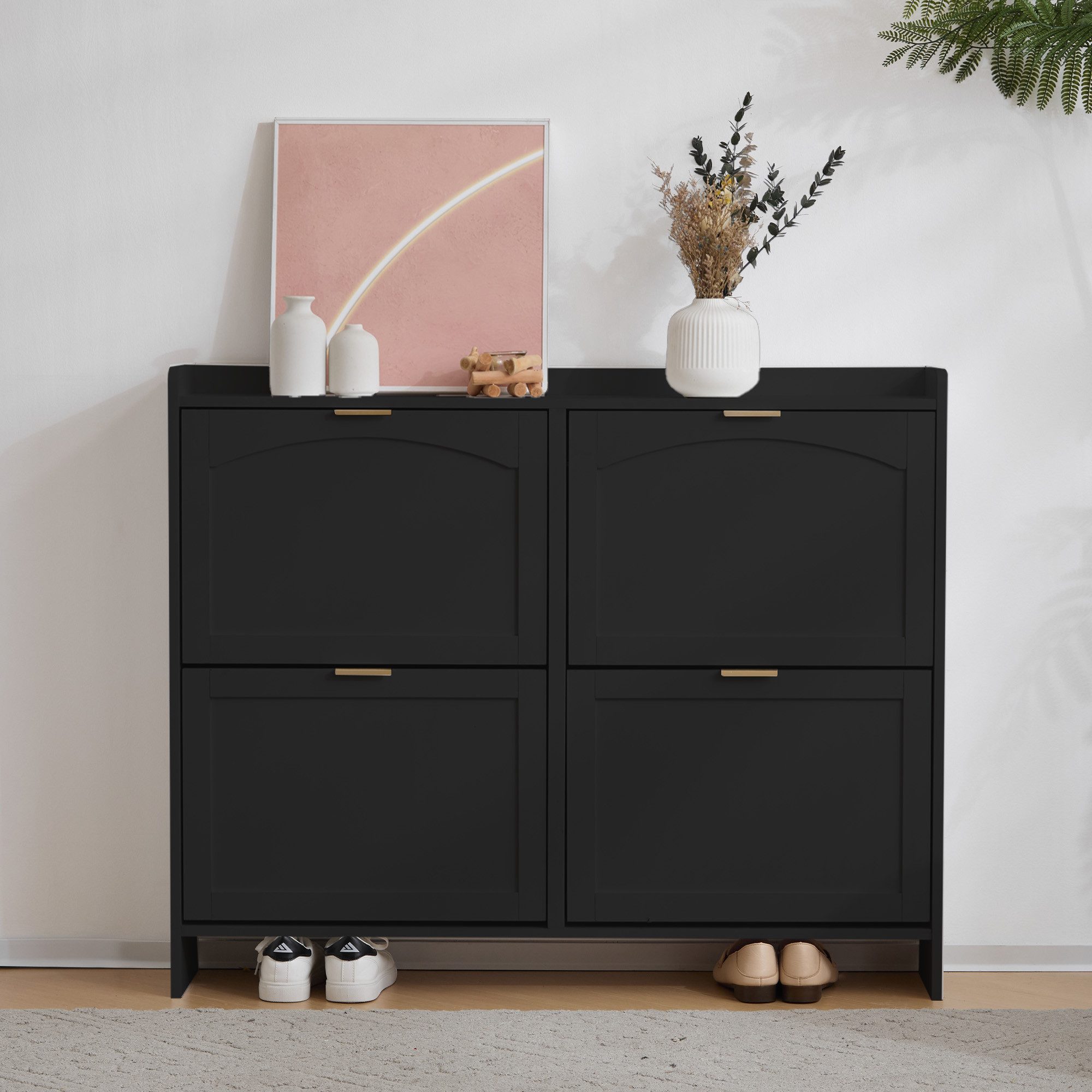 Merax Schuhschrank mit 4 Klappenfächern und Kippsicherung Schuhregal Schuhk günstig online kaufen