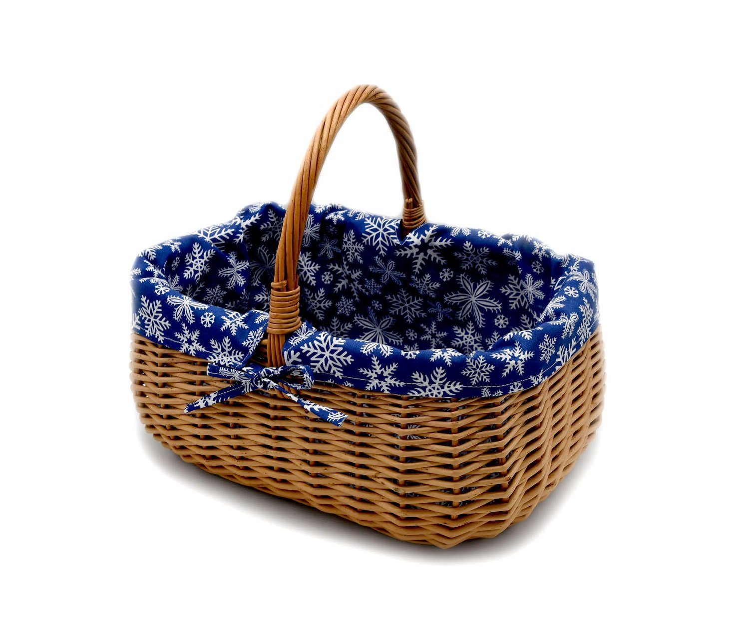 MyBer® Einkaufskorb Korb Weidenkorb Picknickkorb 33/23/13(27cm mit Henkel) Handarbeit, Kleiner, stabiler Tragekorb aus Weide mit Stoffeinlage