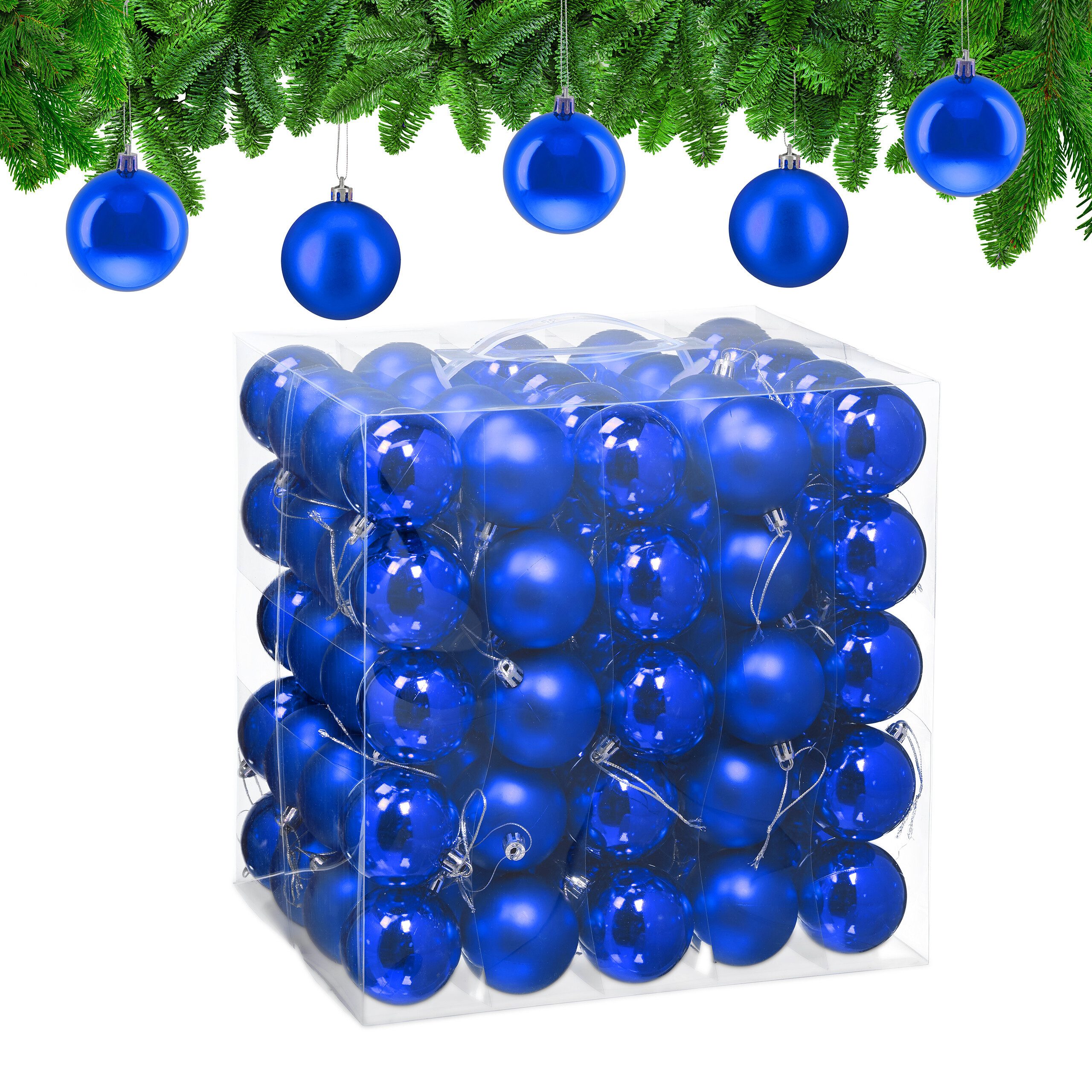 relaxdays Weihnachtsbaumkugel Weihnachtskugeln 100er Set, blau