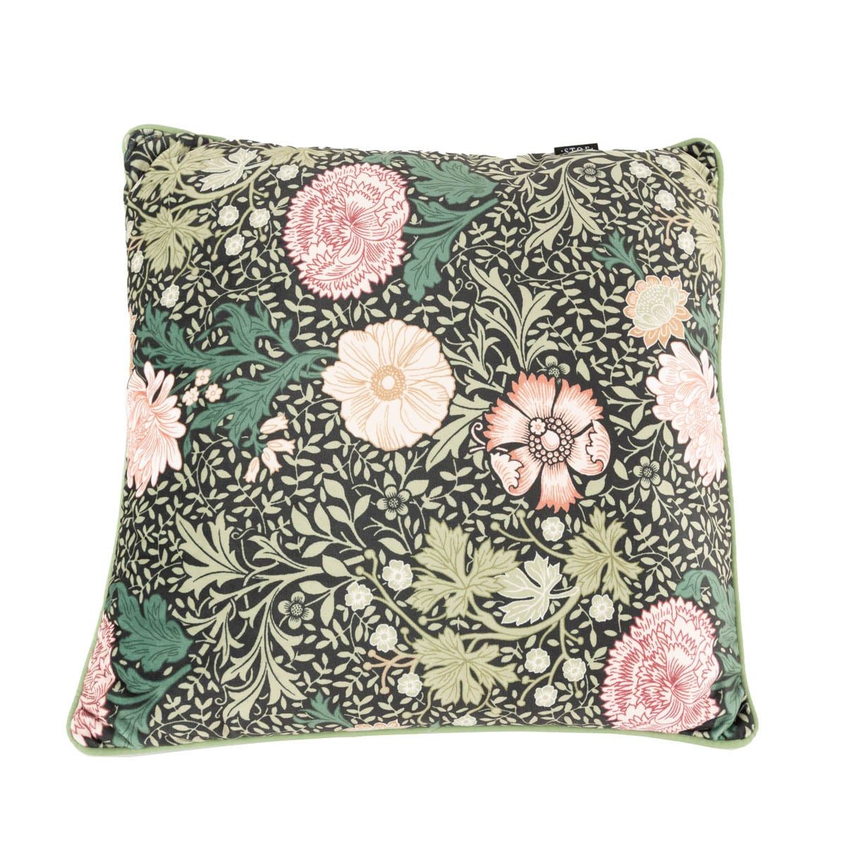 SCHÖNER LEBEN. Dekokissen Kissen Madeleine Samt Blumen grün rosa 45x45cm