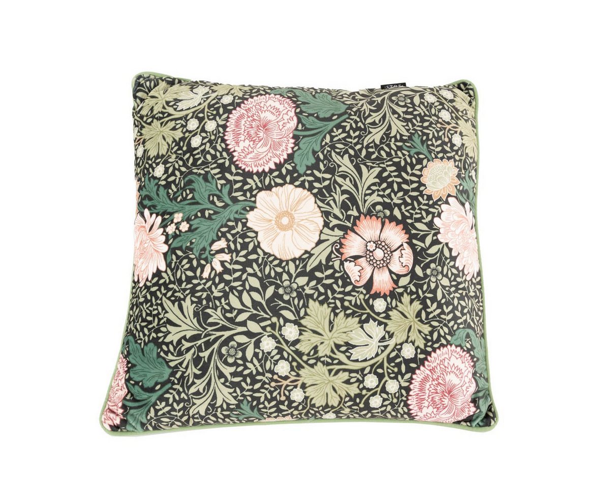SCHÖNER LEBEN. Dekokissen Kissen Madeleine Samt Blumen grün rosa 45x45cm, Kederumrandung,pflegeleicht