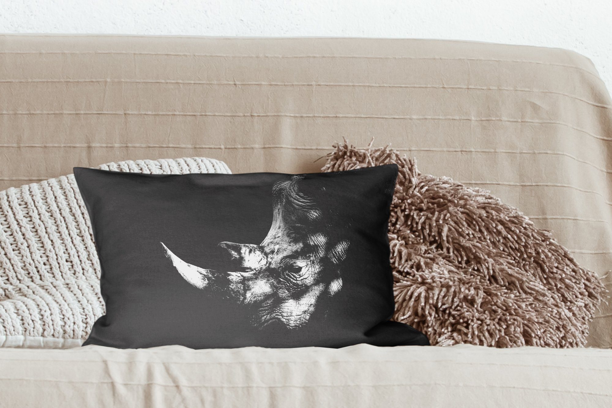 MuchoWow Dekokissen Rhinozeros Dekokissen Zierkissen, Dekoration, schwarzem Füllung, Wohzimmer Schlafzimmer Hintergrund, auf mit