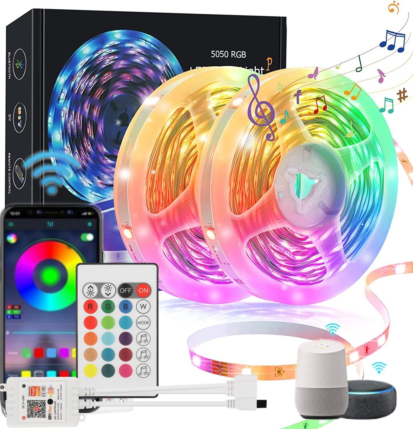 iscooter LED Stripe Led Strip RGB 5m 10m Smart WiFi Musik Sync APP-steuerung Fernbedienung, Led Streifen Alexa und Google Assistant Kompatibel