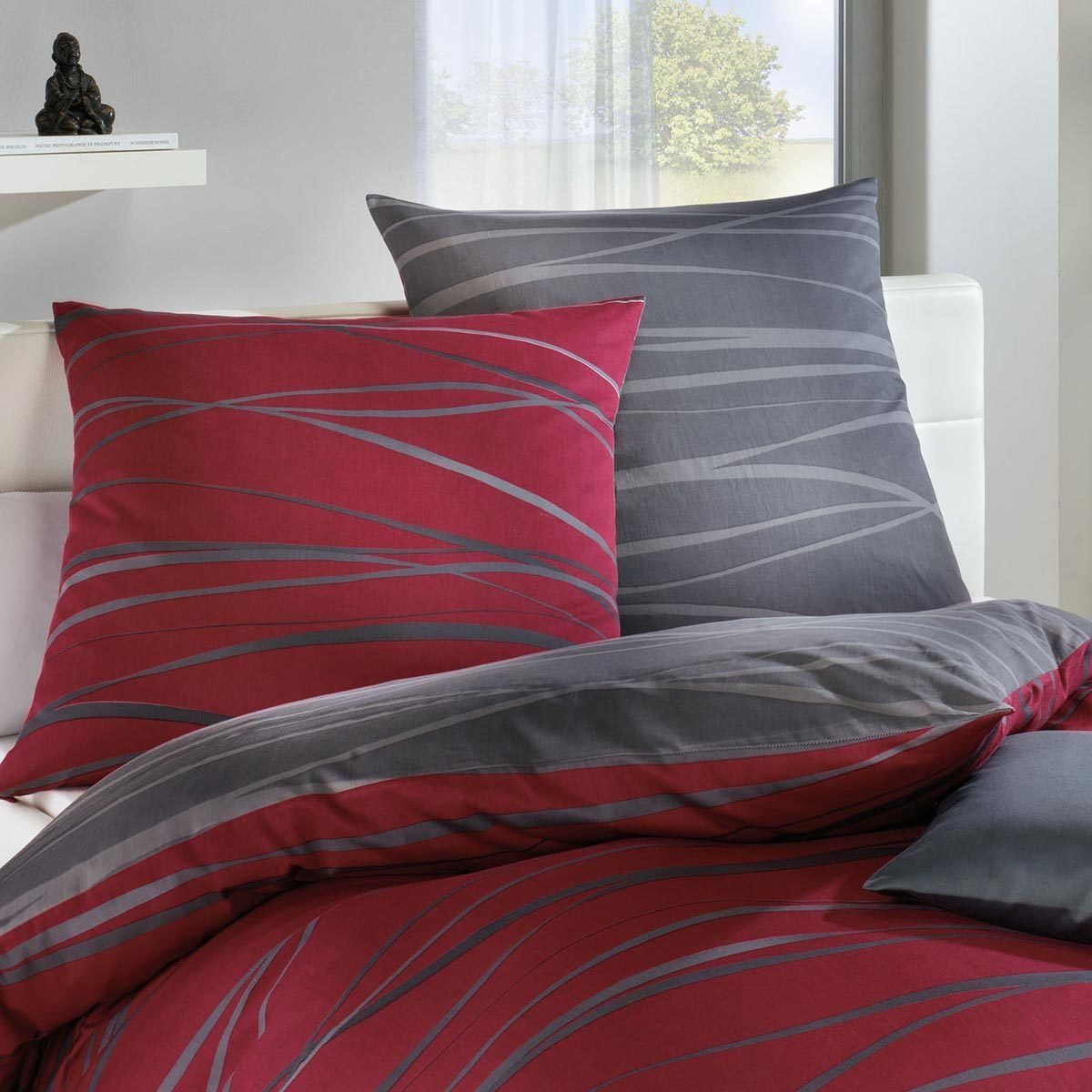 TRAUMSCHLAF Bettwäsche Bibermotion redgraphit, Biber, 3 teilig, kuschelig w günstig online kaufen