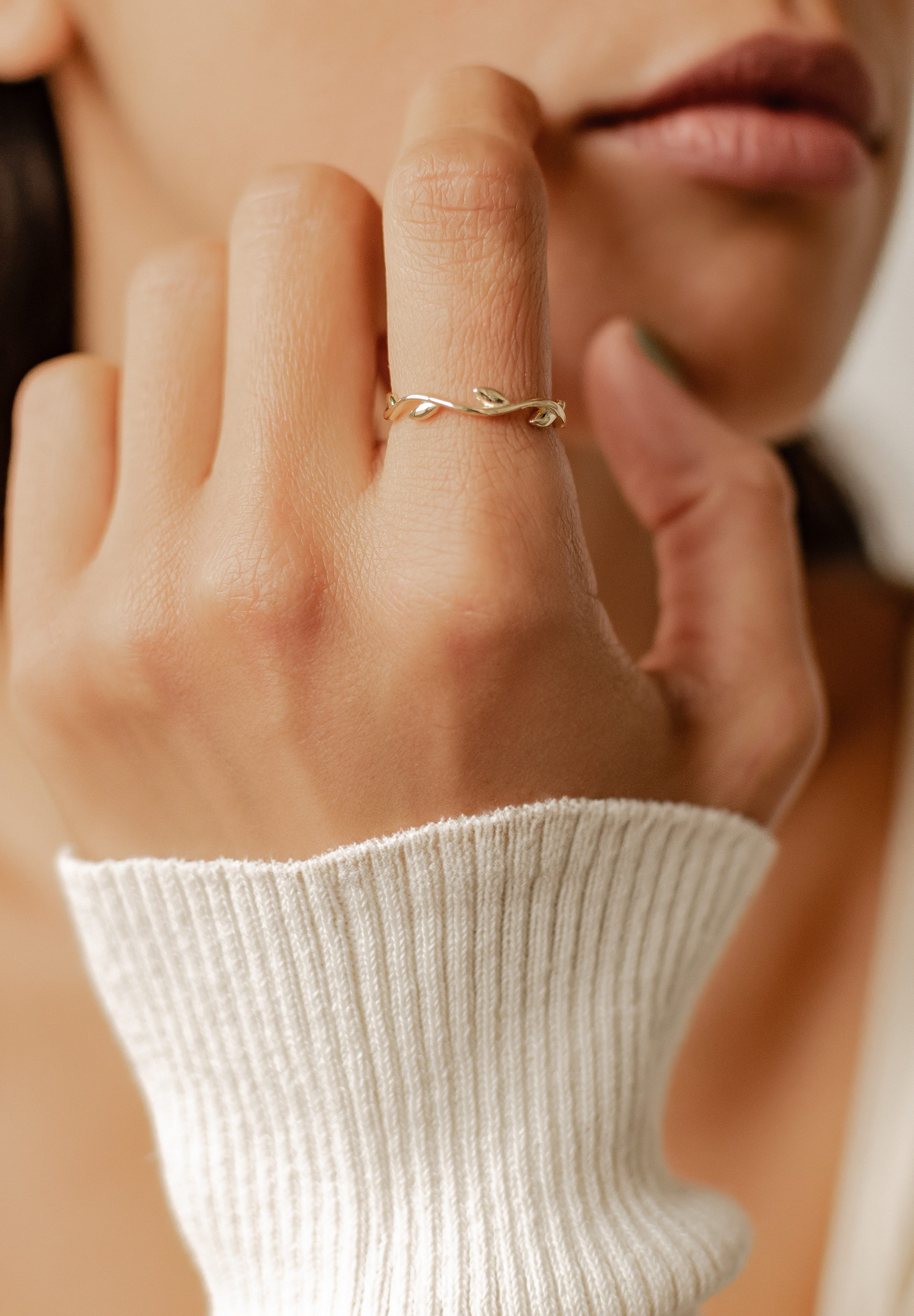 Hey Happiness Fingerring Blatt Wickelring, 18K günstig online kaufen