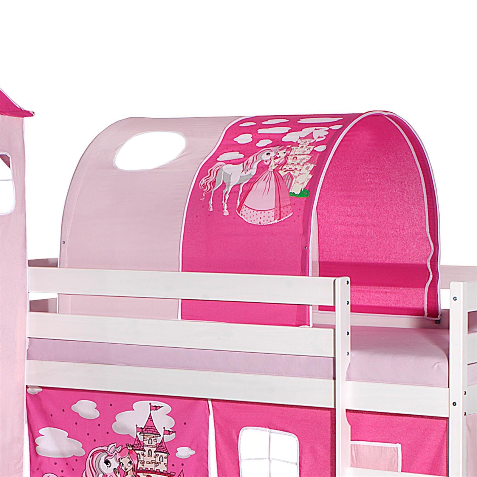 IDIMEX Vorhang PRINZESSIN, Bettunnel für Hochbett Rutschbett Spielbett Kinderbett in pink/rosa PR
