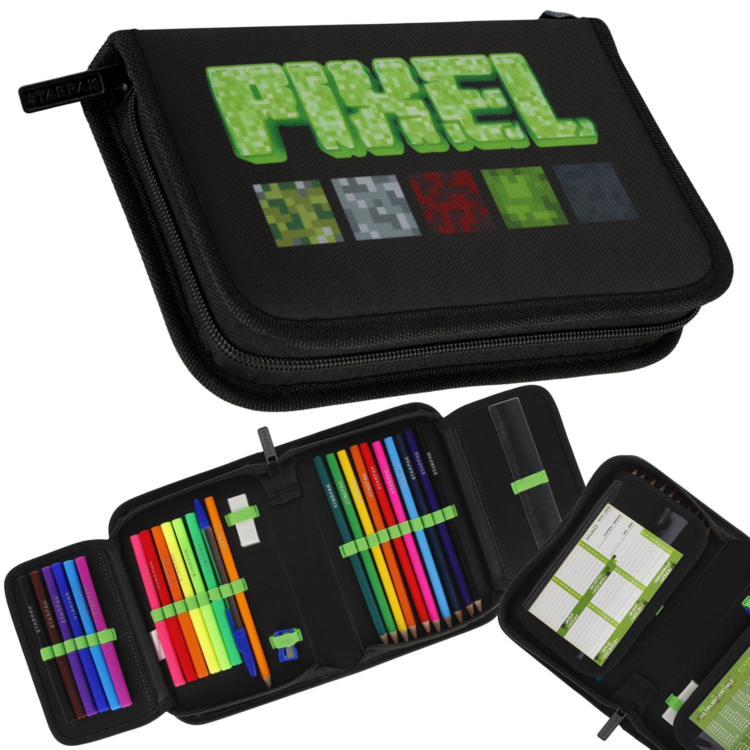 Federmäppchen Pixel Game Zwei Klappen Federmäppchen mit Zubehör, für Jungen