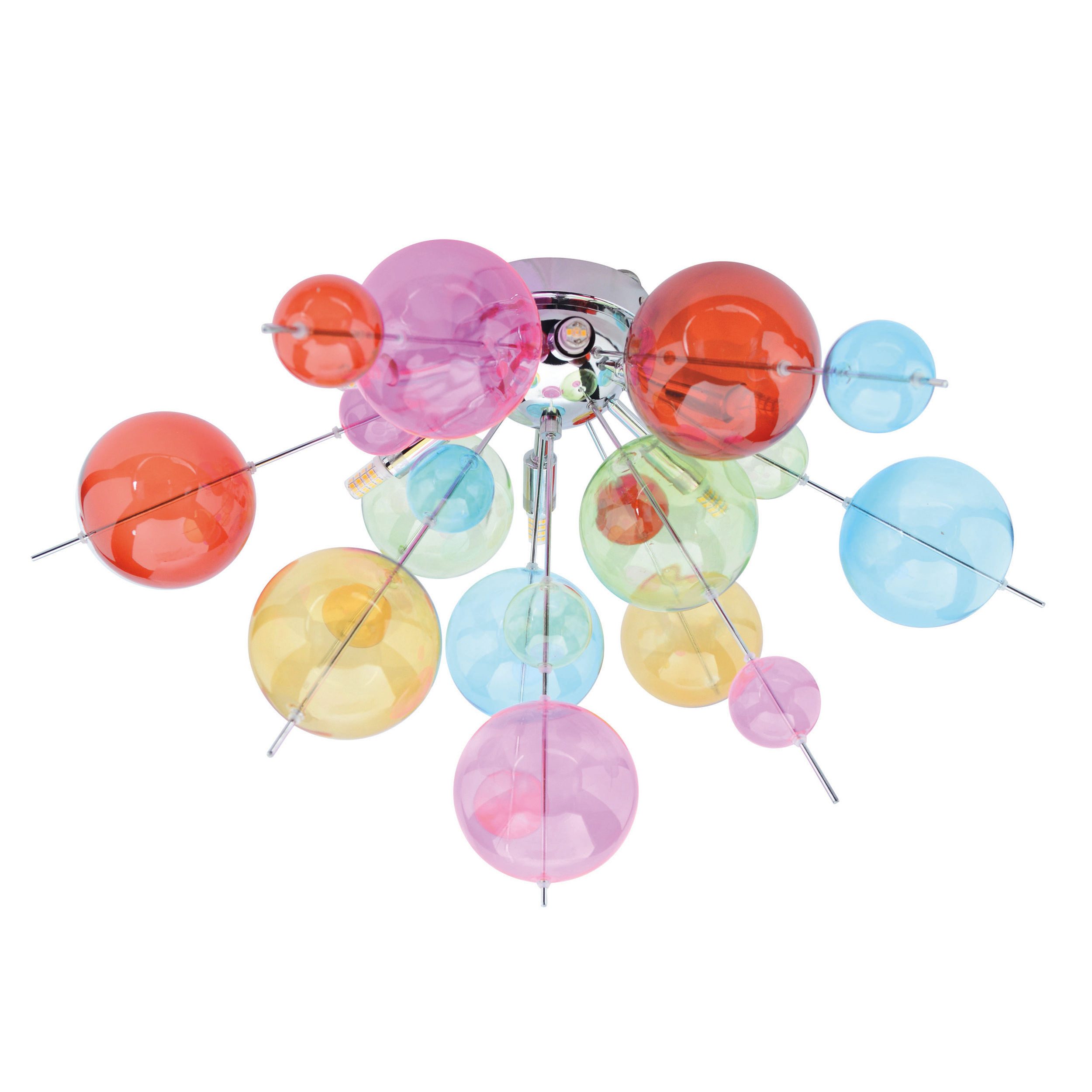 näve Deckenleuchte Explosion, ohne Leuchtmittel, exkl. 6x G9, bunte Glaskugeln, Gestell chromfarben, halbrund, D: 57cm