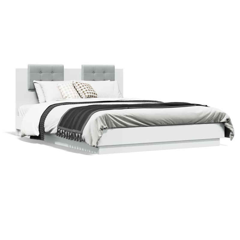 vidaXL Bett Bettgestell mit Kopfteil und LED-Leuchten Weiß 140x200 cm