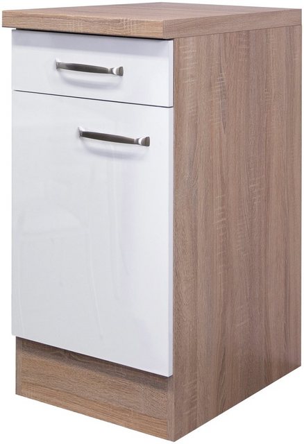 Flex-Well Exclusiv Unterschrank Valero 40 cm Hochglanz Weiß-Sonoma Eiche